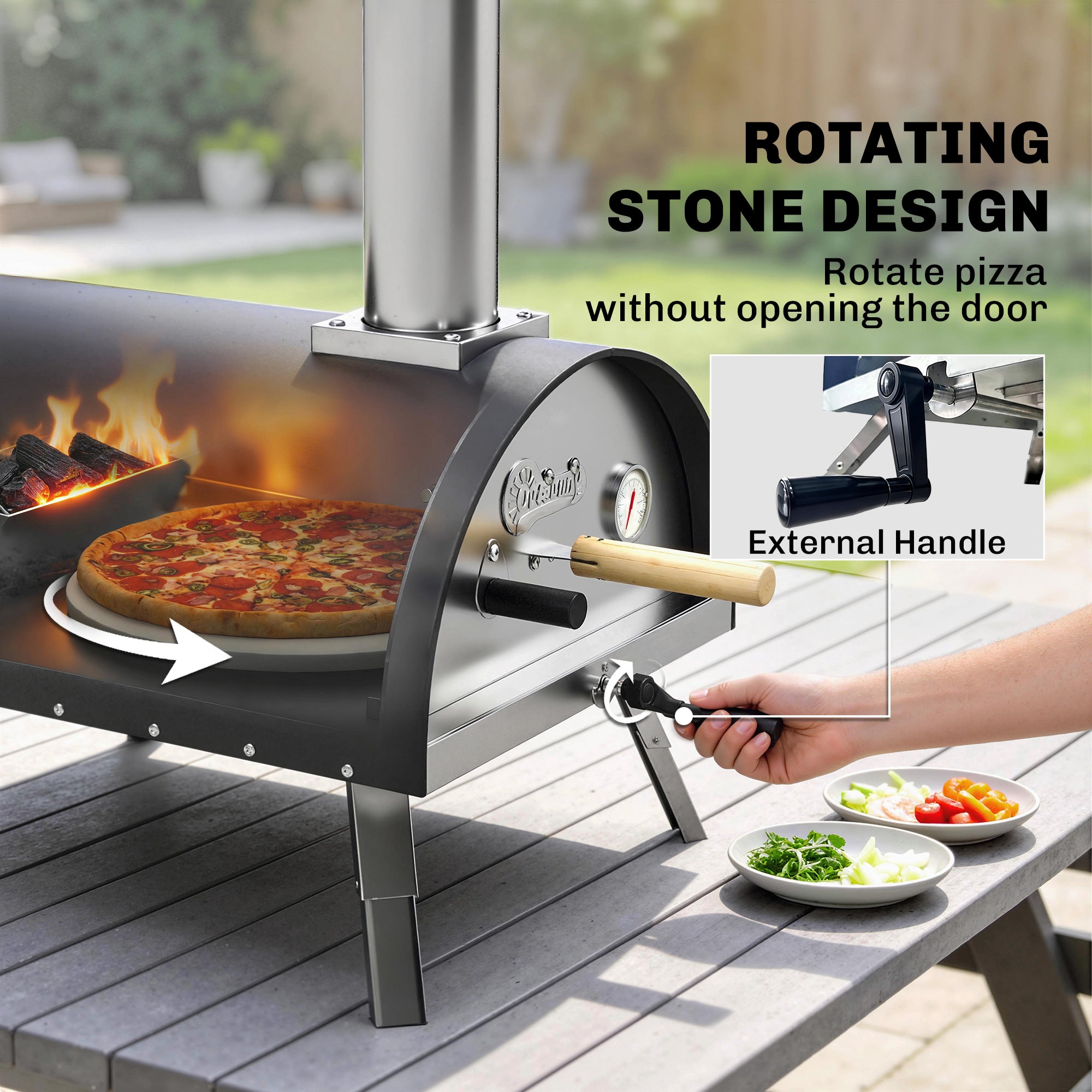 Outdoor Pizza Oven Foldable Legs Pellet Wood Fired Pizza Maker w/ 12" Rotating Stone and Peel