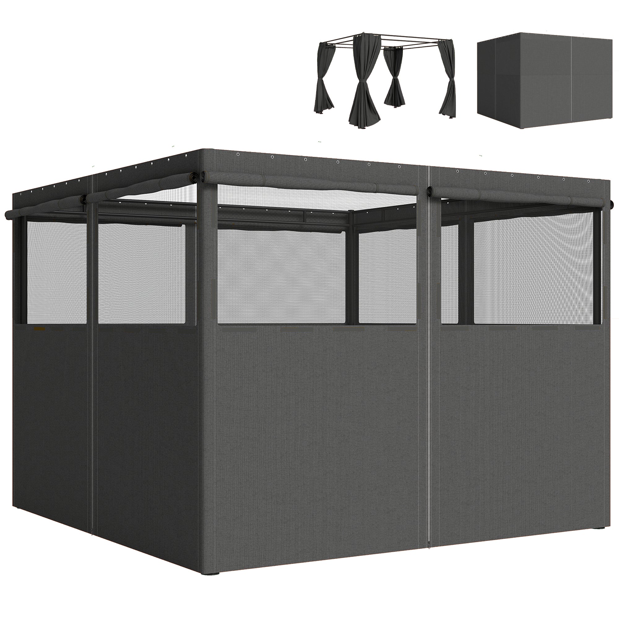 4 Pack Replacement Gazebo Curtains Privacy Panel for Most 3 x 3 m Gazebo, Outdoor Shelter Sidewalls, Dark Grey