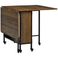 Six-Person Drop Leaf Dining Table with Wheels and Shelf - Brown/Black