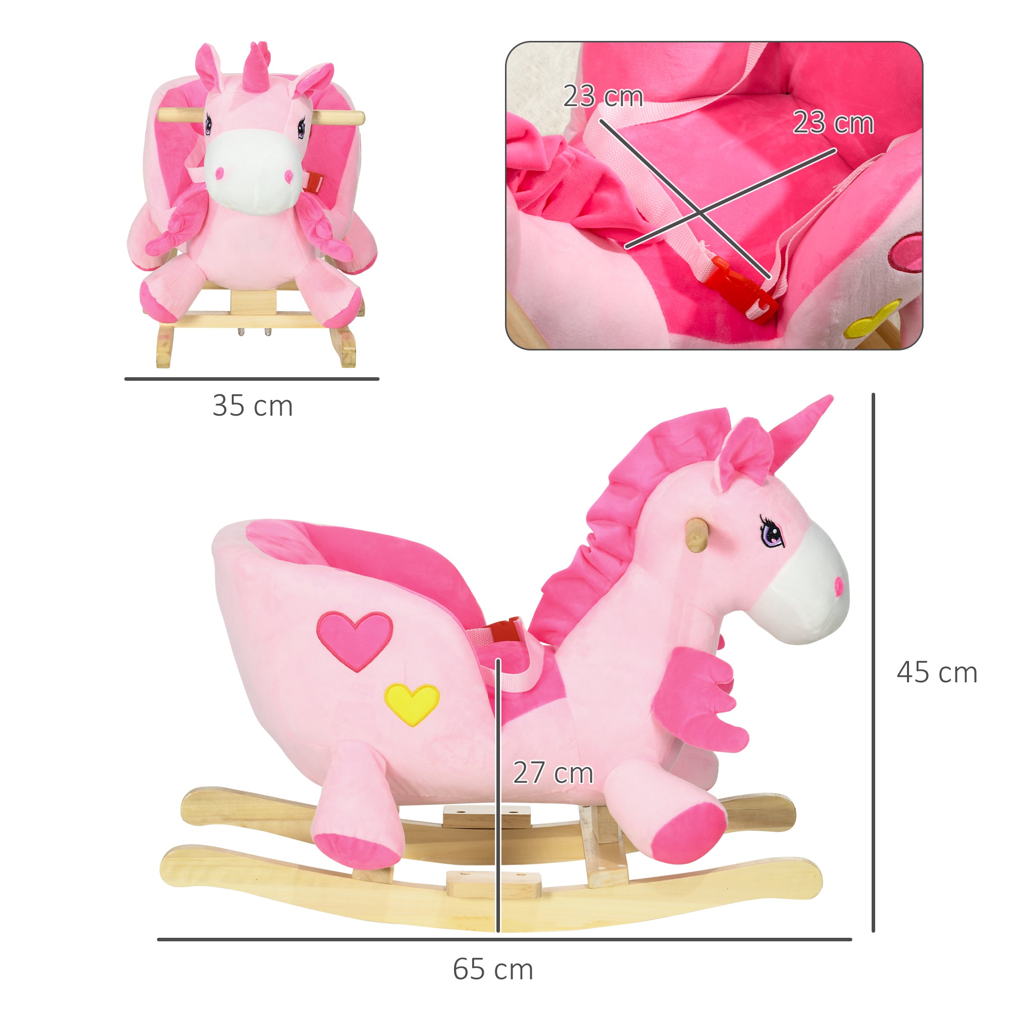 Kids Rocking Horse Ride on Unicorn with Songs, Wooden Base, Seatbelt, for Ages 18-36 Months, Pink