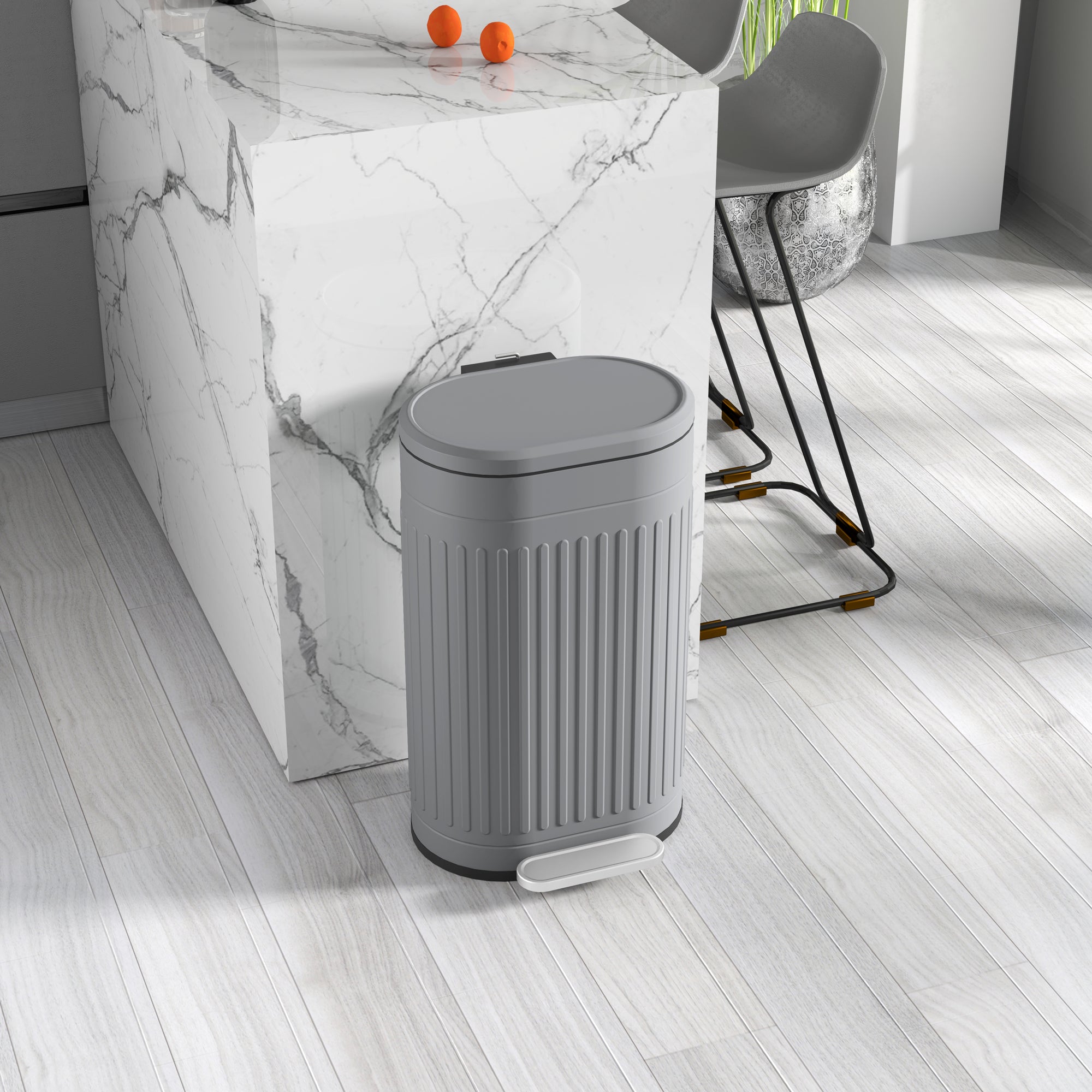 30 Litre Metal Pedal Bin with Soft-Close Lid and Removable Inner Bucket - Grey