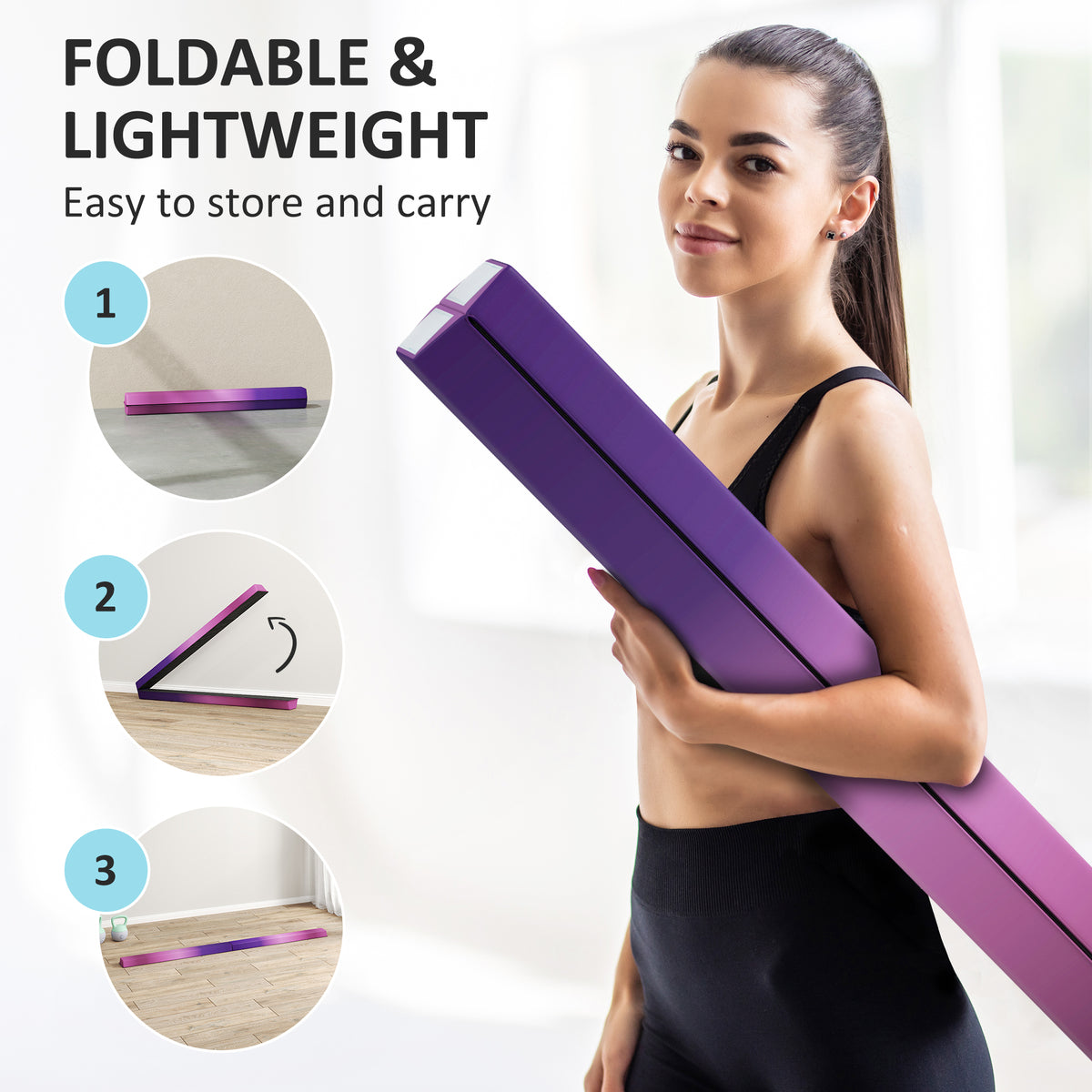 7.7ft Folding Gymnastics Balance Beam for Kids with Anti-Slip Base - Purple