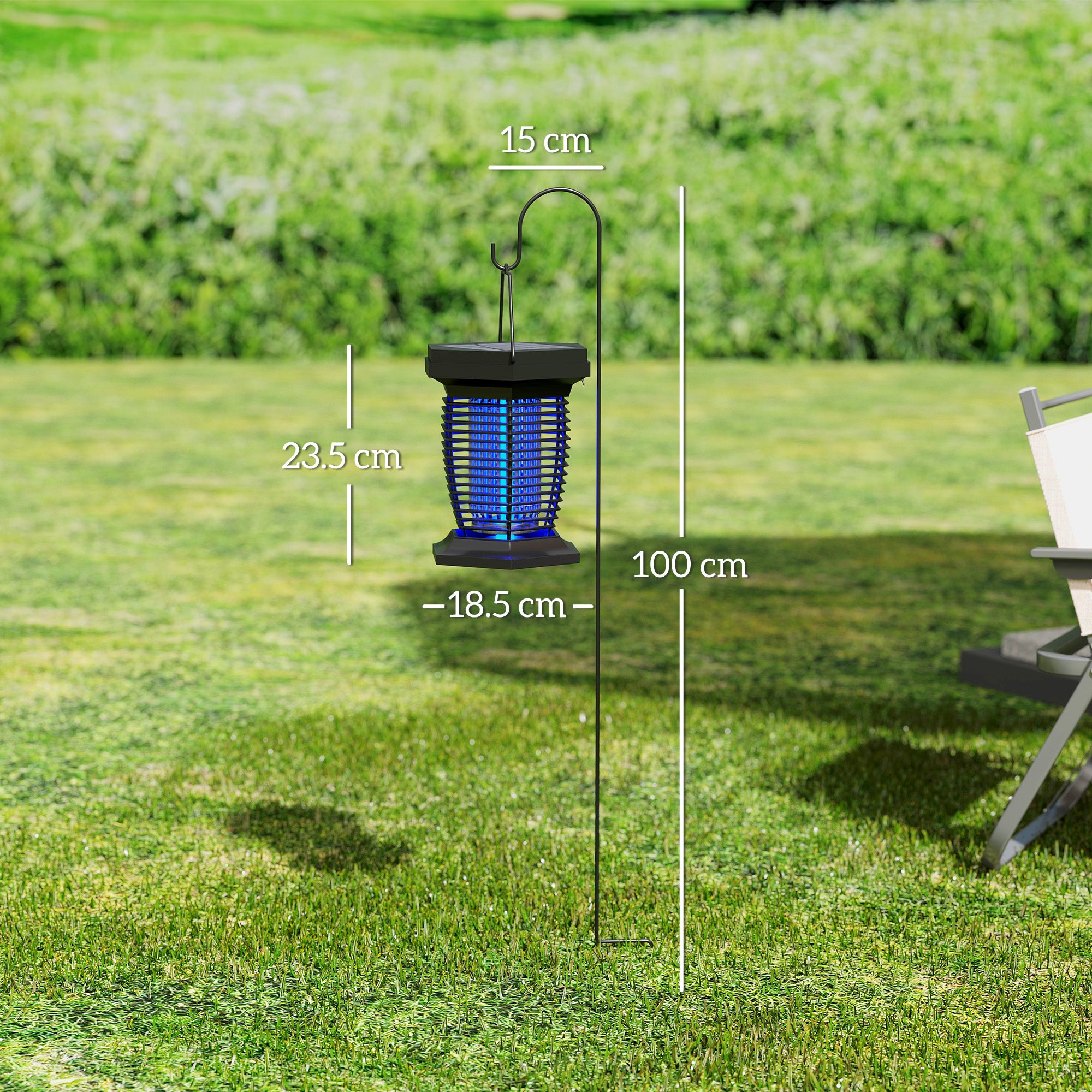 2-in-1 Electric Fly Zapper with UVA Light, Hanging Garden Lantern, Solar and USB-DC Rechargeable Insect Mosquito Bug Zapper, Fly Killer for Indoor and Outdoor Use, Black