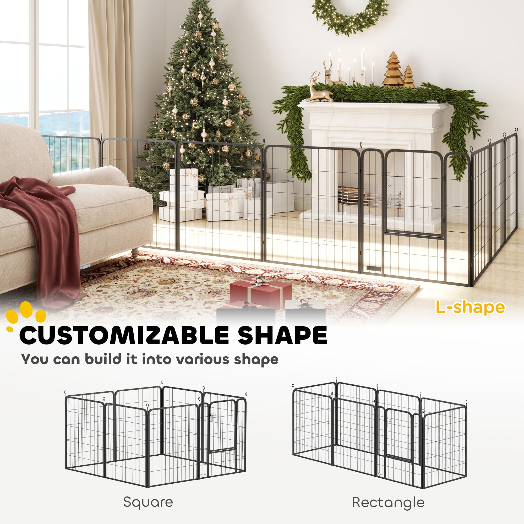 8 Panels Heavy Duty Dog Playpen with Door Indoor Outdoor, for Large Dogs, 100cm High