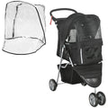 Pet Travel Stroller with Rain Cover, Foldable 3-Wheel Dog Cat Pushchair with Storage Basket & Cupholder for Small Dogs - Black