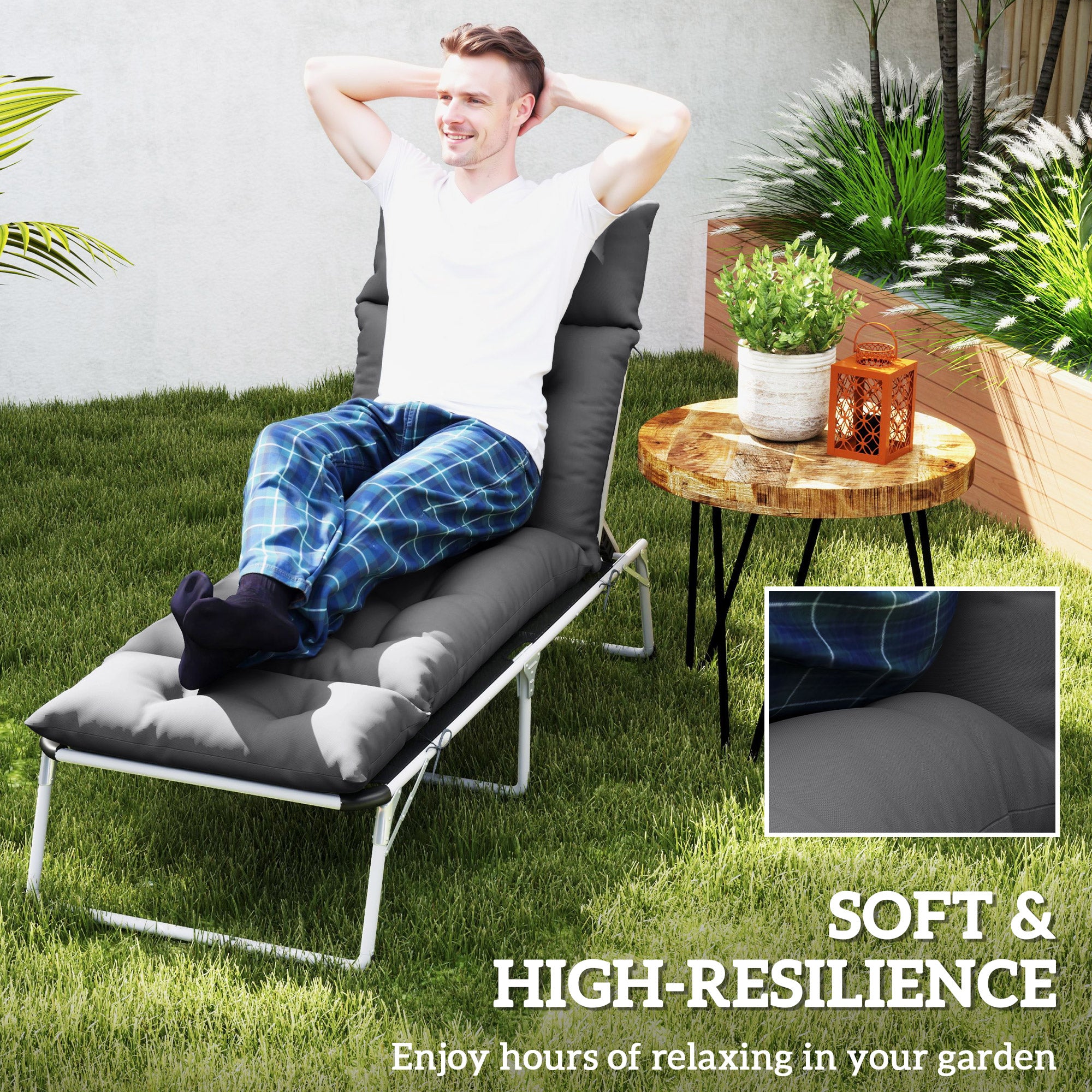 Sun Lounger Cushion 190x56x10cm with 6 Ties UPF20+ 220gsm Fabric - Dark Grey