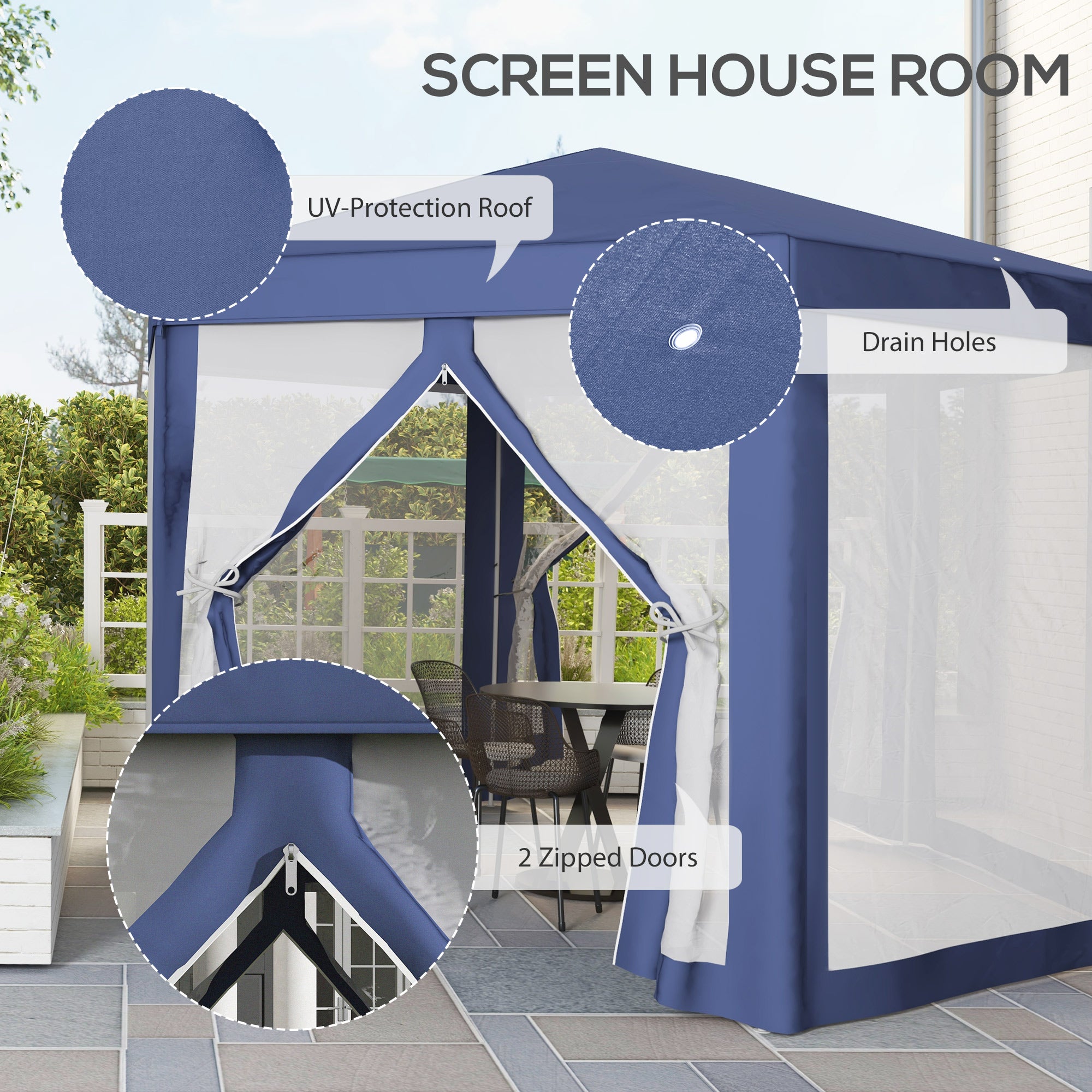 4M Hexagon Gazebo, Netting Party Tent Patio Canopy Outdoor Event Shelter for Activities, Shade Resistant, Blue