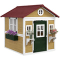 Wooden Playhouse with Doors, Windows, Plant Pots for Kids 3-8 Years - Beige