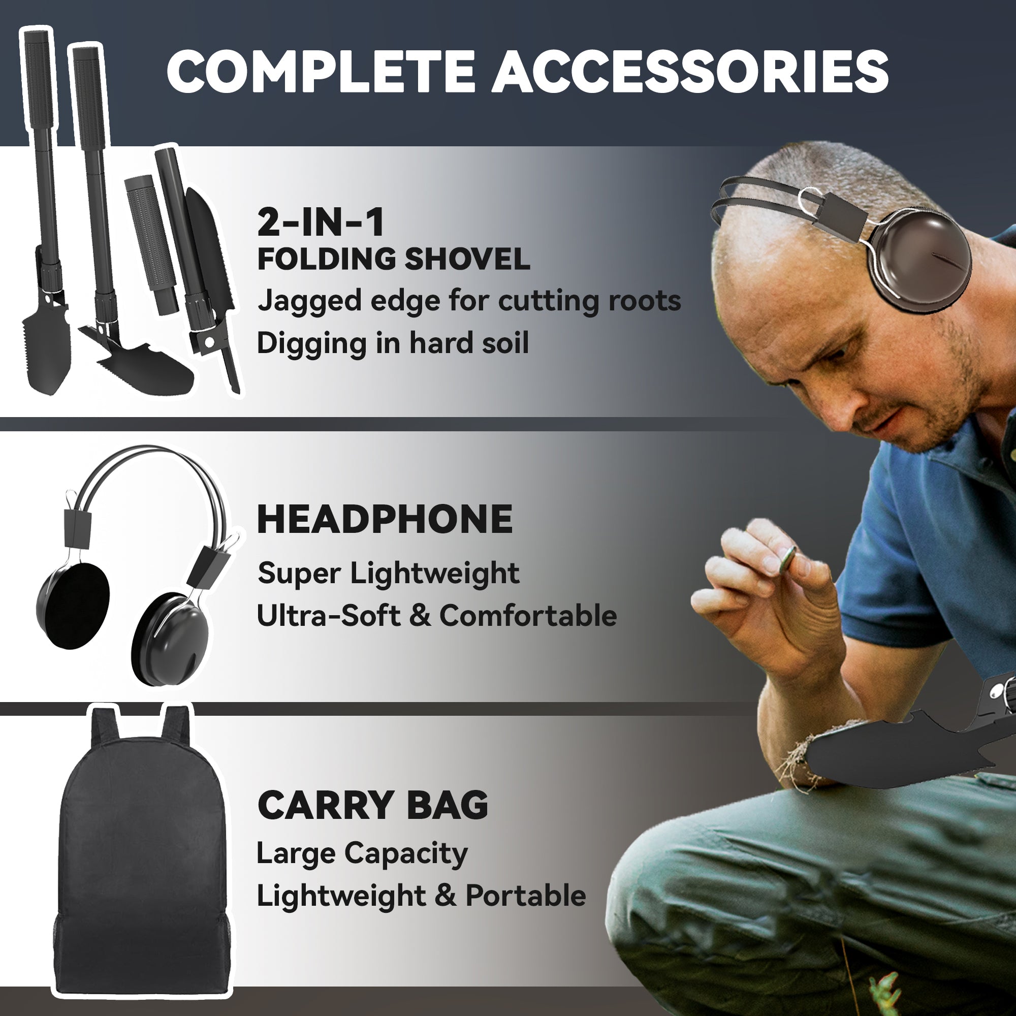 Metal Detector for Adults and Beginners, Gold Detector with Higher Accuracy IP68 Waterproof Coil, 5 Professional Modes with Pinpoint & Memory Mode, Bigger Backlit LCD Display with DSP Chip