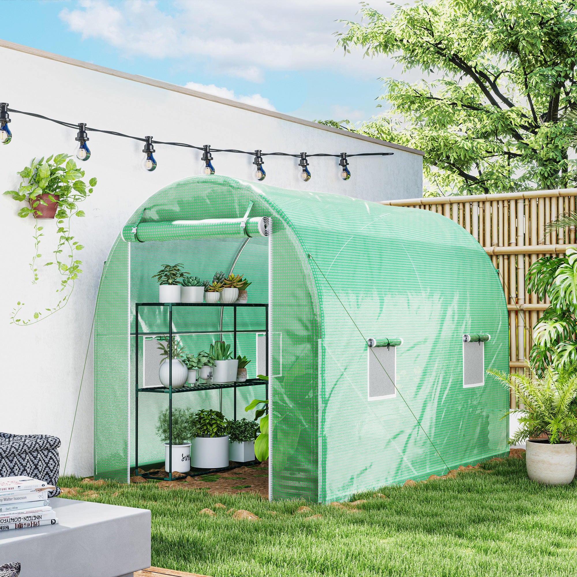 300 x 195cm Walk-In Tunnel Greenhouse - Green