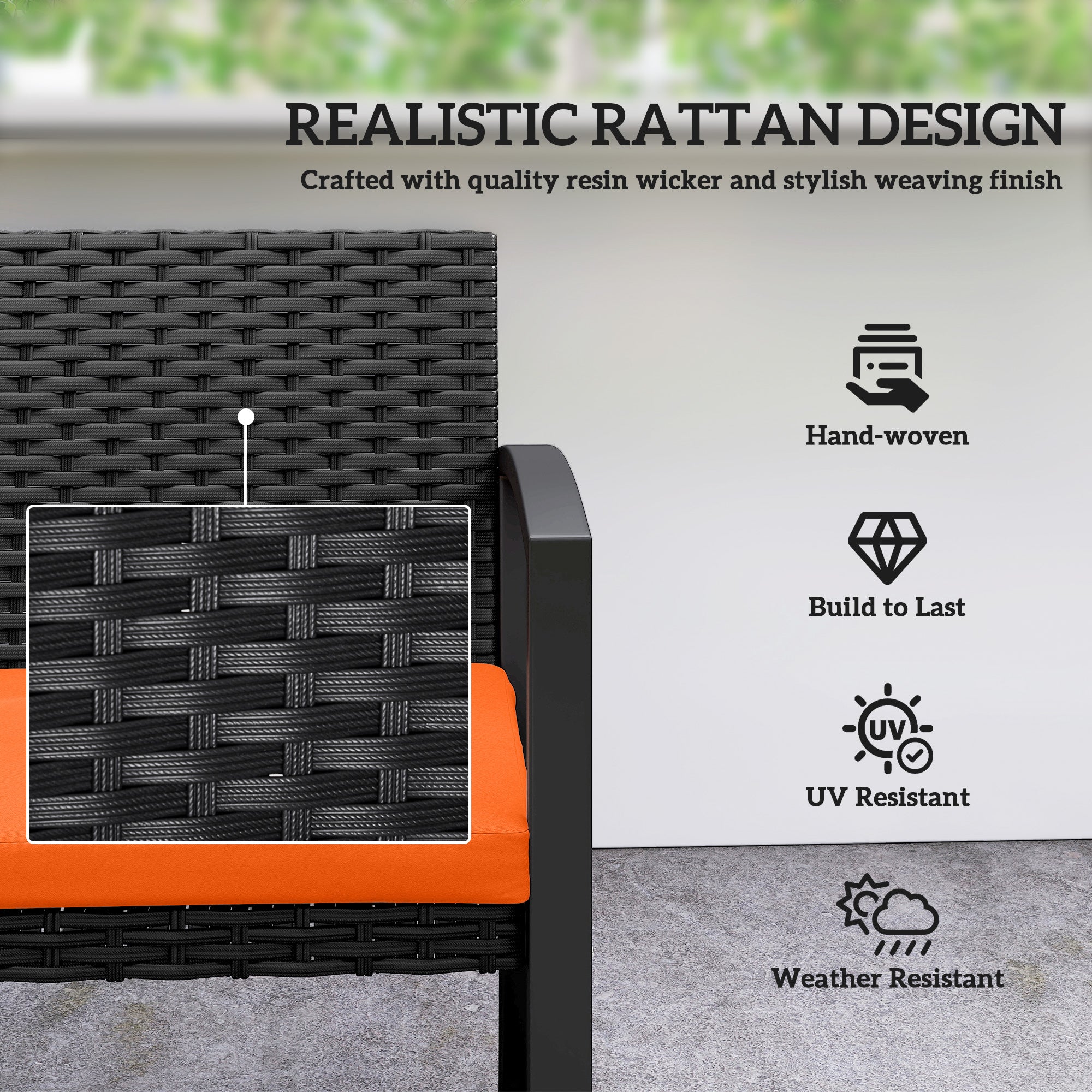 Two-Seater Rattan Garden Bench - Orange