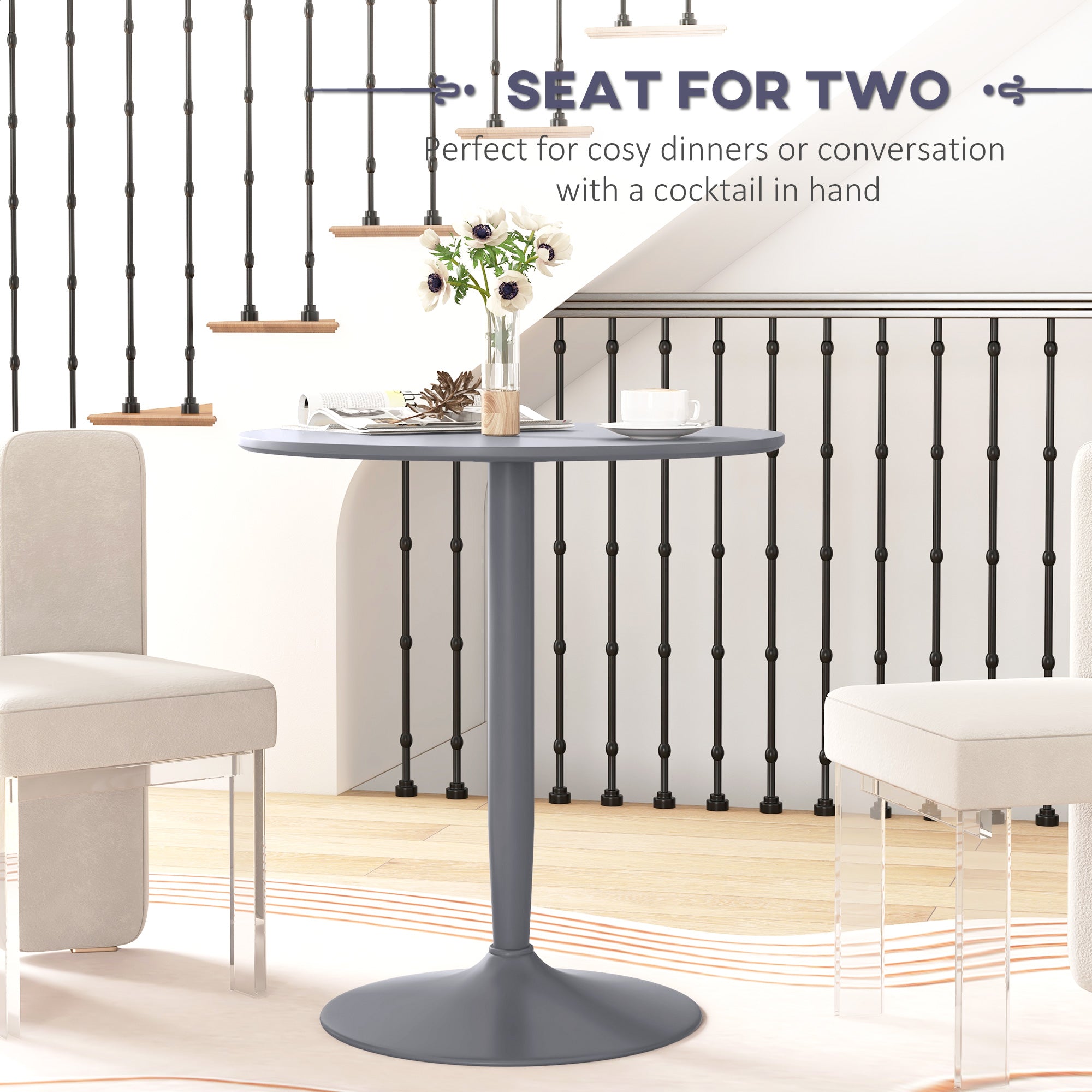 75H x 70cm Two-Person Minimalistic Dining Table - Grey