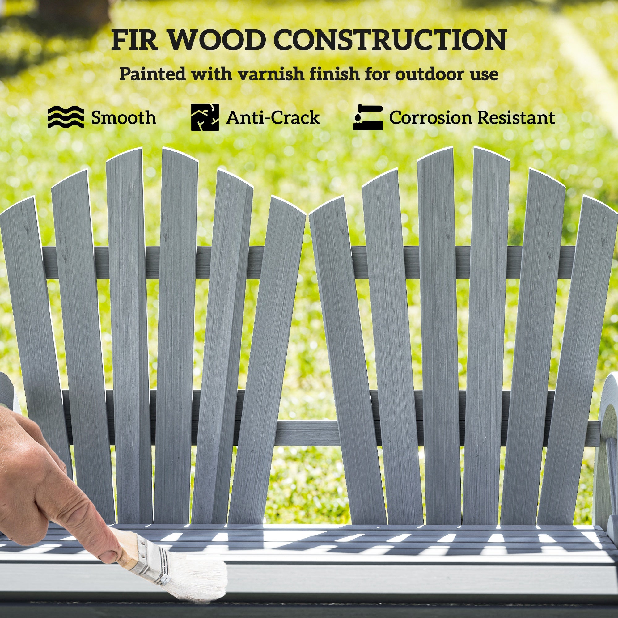 Fir Wood Love Seats with Wheel-Shaped Armrests, Large Load-Bearing Chair, Grey