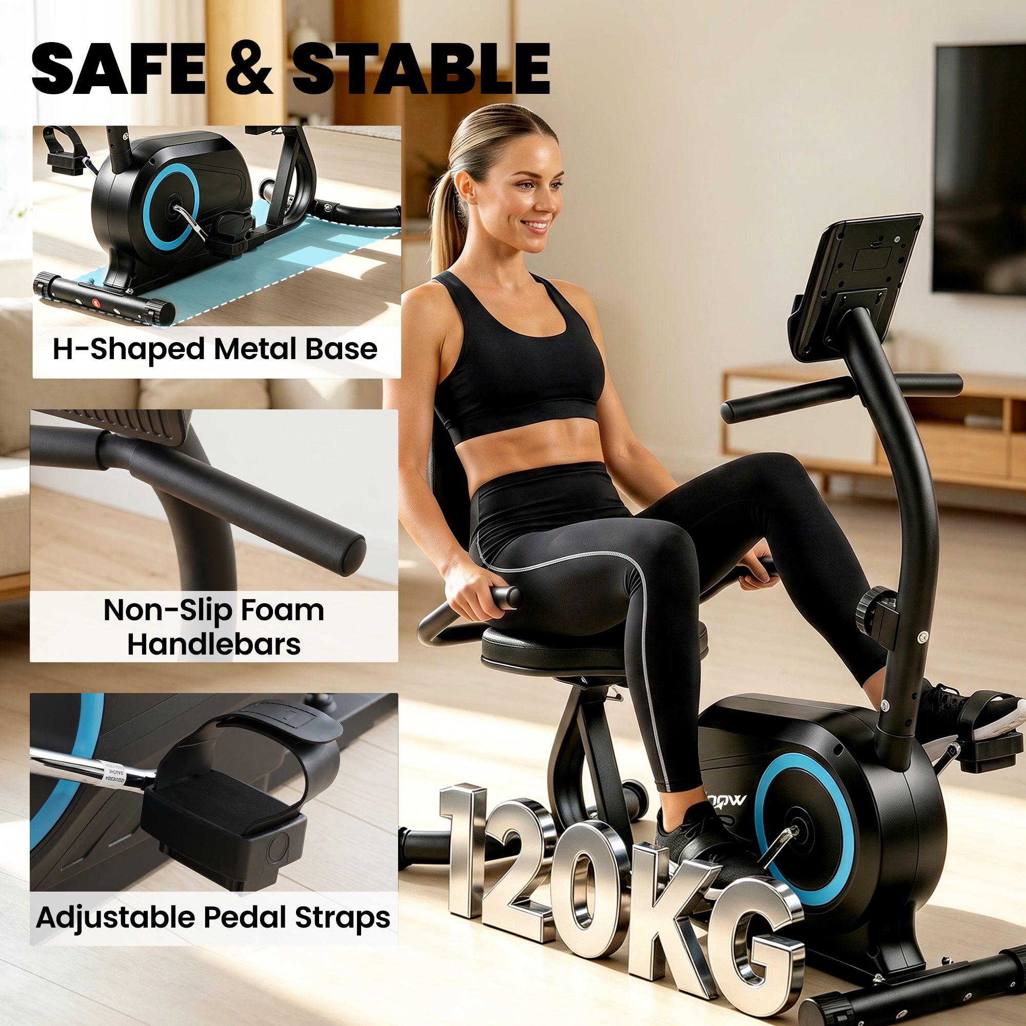 Recumbent Exercise Bike for Home, Stationary Bike with Bluetooth, App Connectivity, Quiet 8-Level Magnetic Resistance