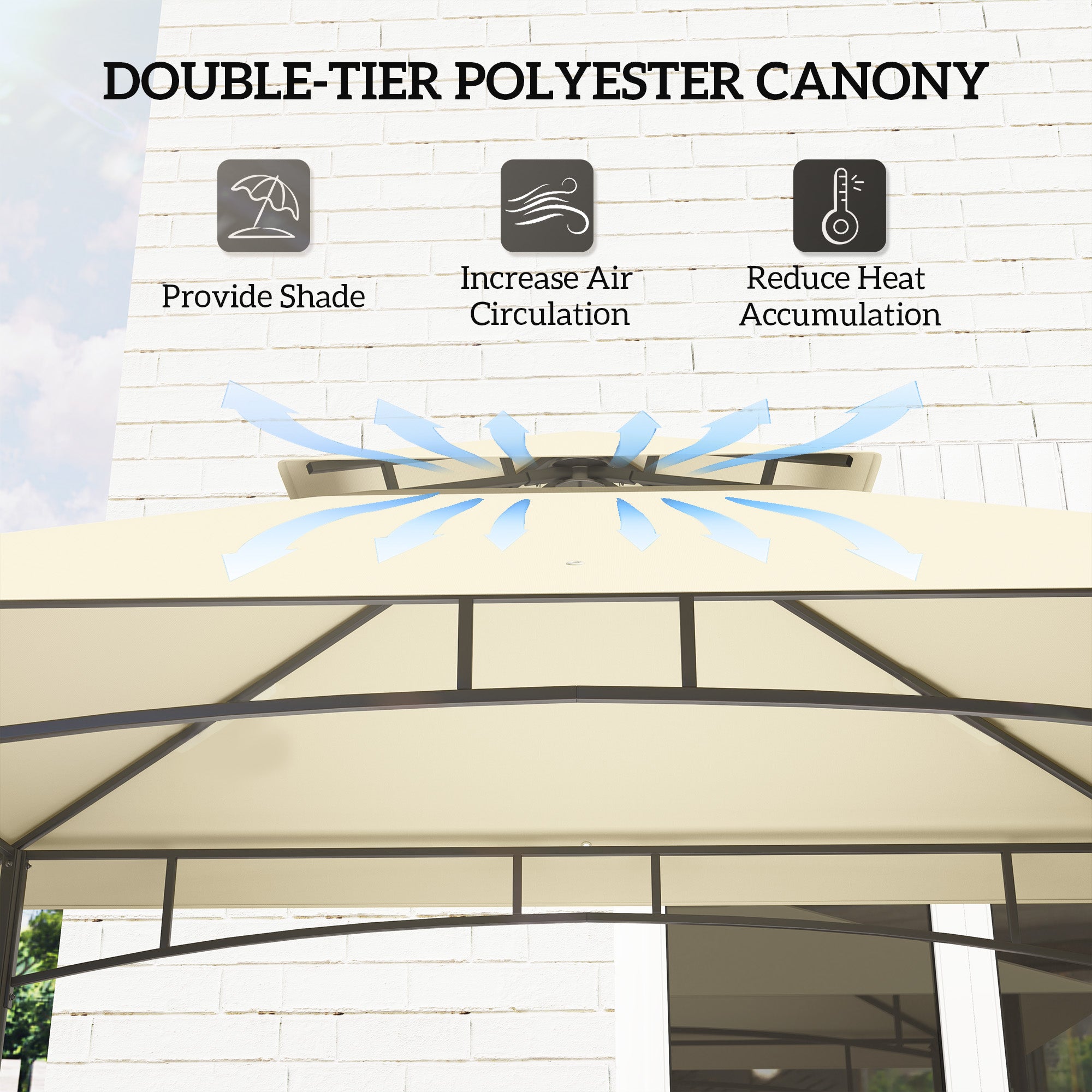 8 Foot Double Tiered BBQ Gazebo Canopy with Shelves and Storage - Beige