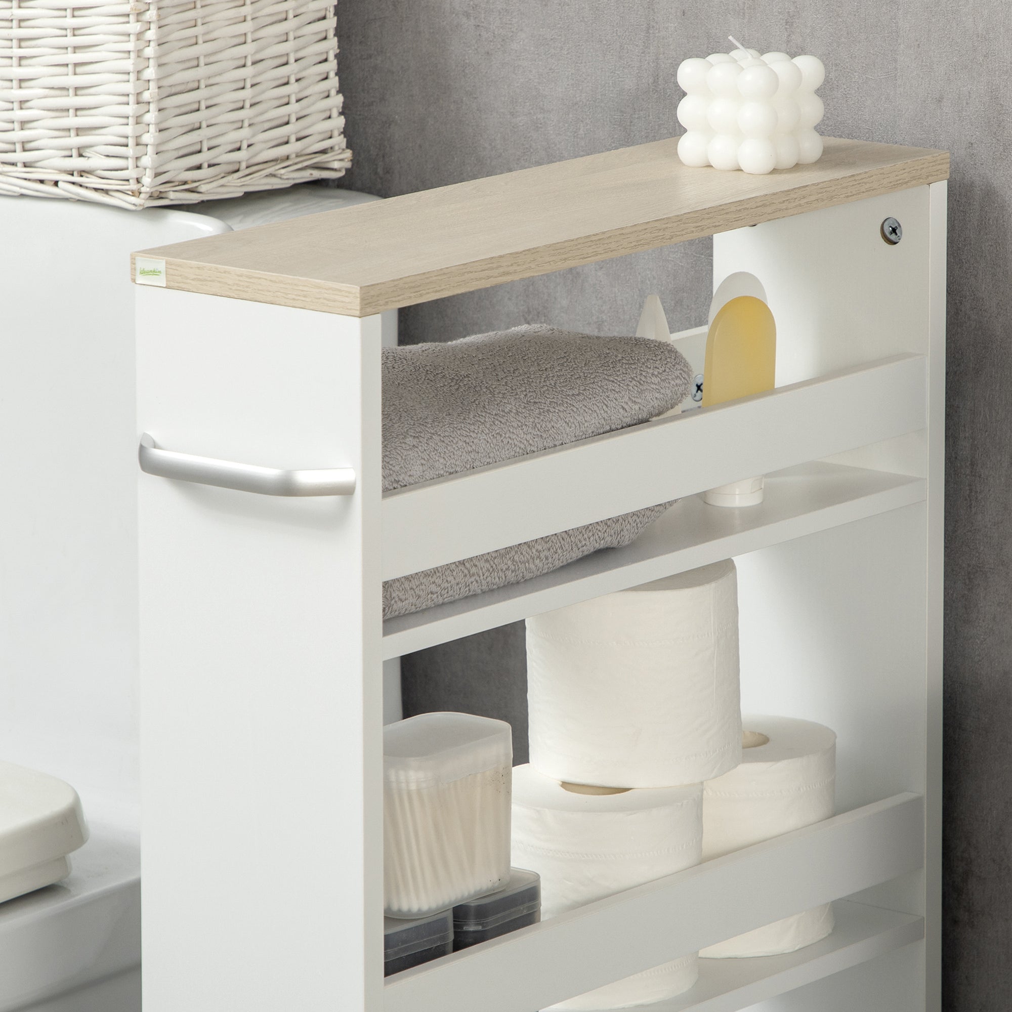 kleankin Storage Cart, 4-Tier Compact Storage Trolley on Wheels and Handle, 48W x 15D x 80H cm, White