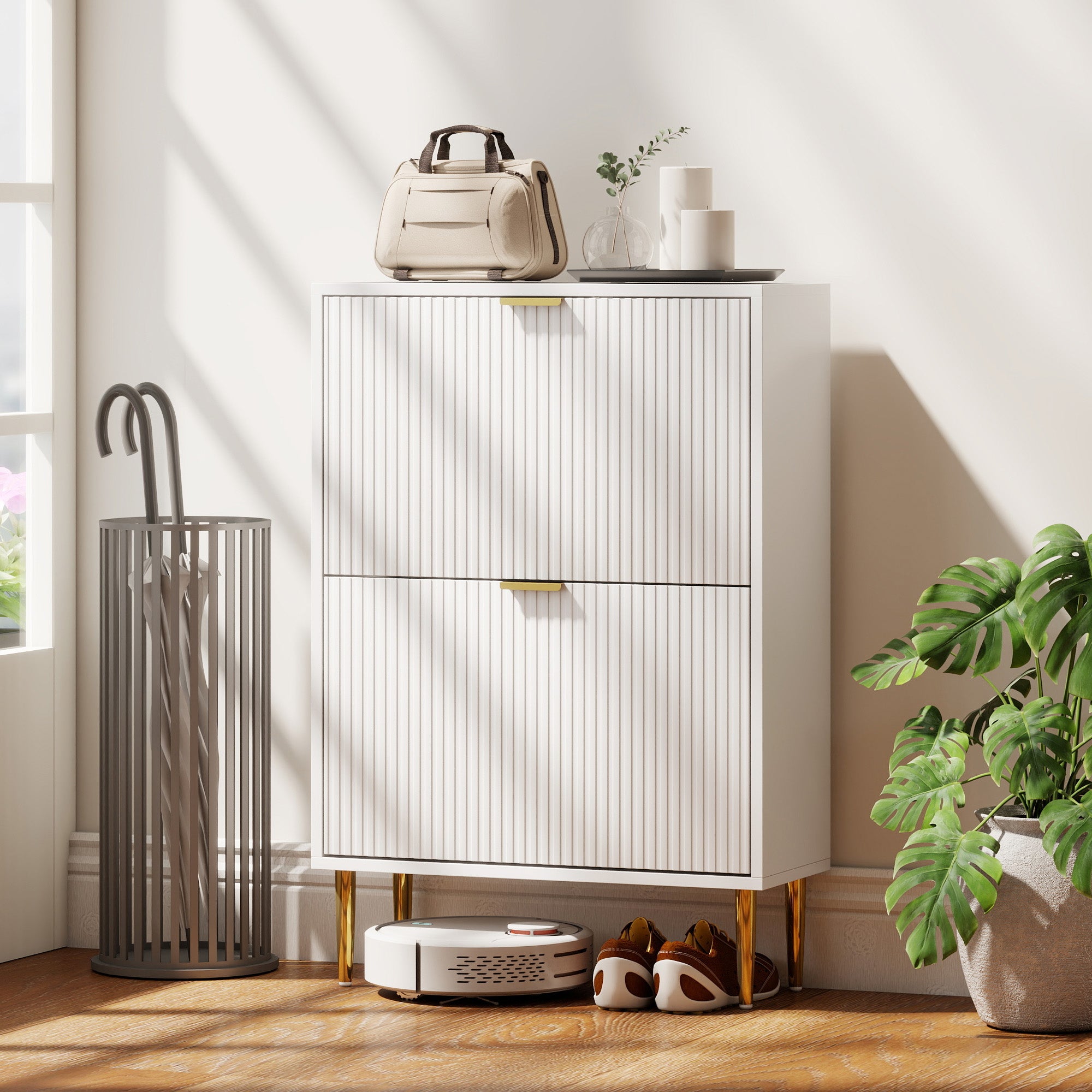 Elegant Two-Drawer Shoe Cabinet - White