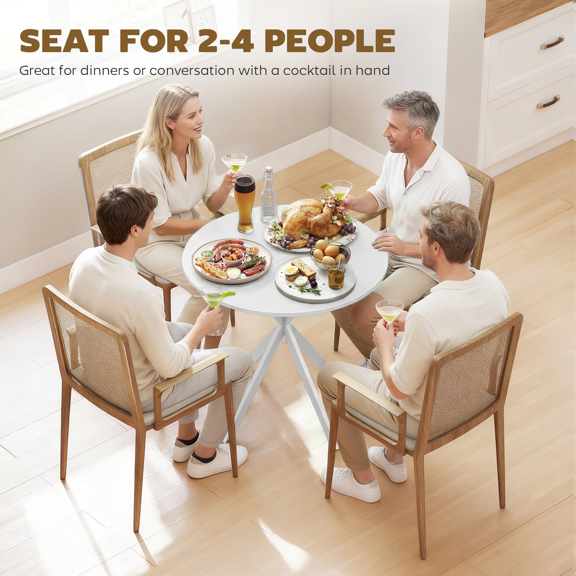 80cm Industrial Round Dining Table - White