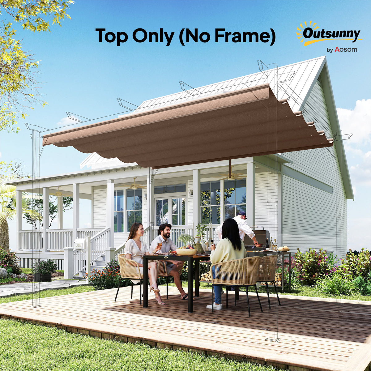 Retractable Pergola Cover, 2.55 x 2.5 m Replacement Canopy Fabric for 3 x 3 m Frame, Roof Top Only, Brown