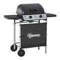 2 Burner Gas BBQ Trolley with Lid, 5.6 kW Grill, Wheels & Side Shelves - Grey