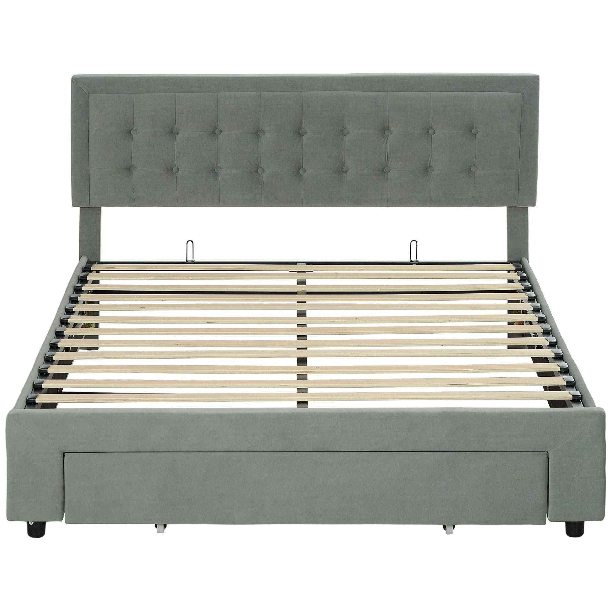 King Size Ottoman Bed Frame, with Front Drawer - Grey