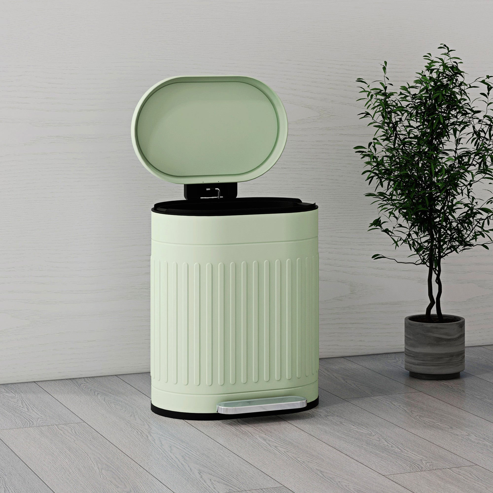 20 Litre Pedal Bin, Fingerprint Proof Kitchen Bin with Soft-close Lid, Metal Rubbish Bin with Foot Pedal and Removable Inner Bucket, Light Green