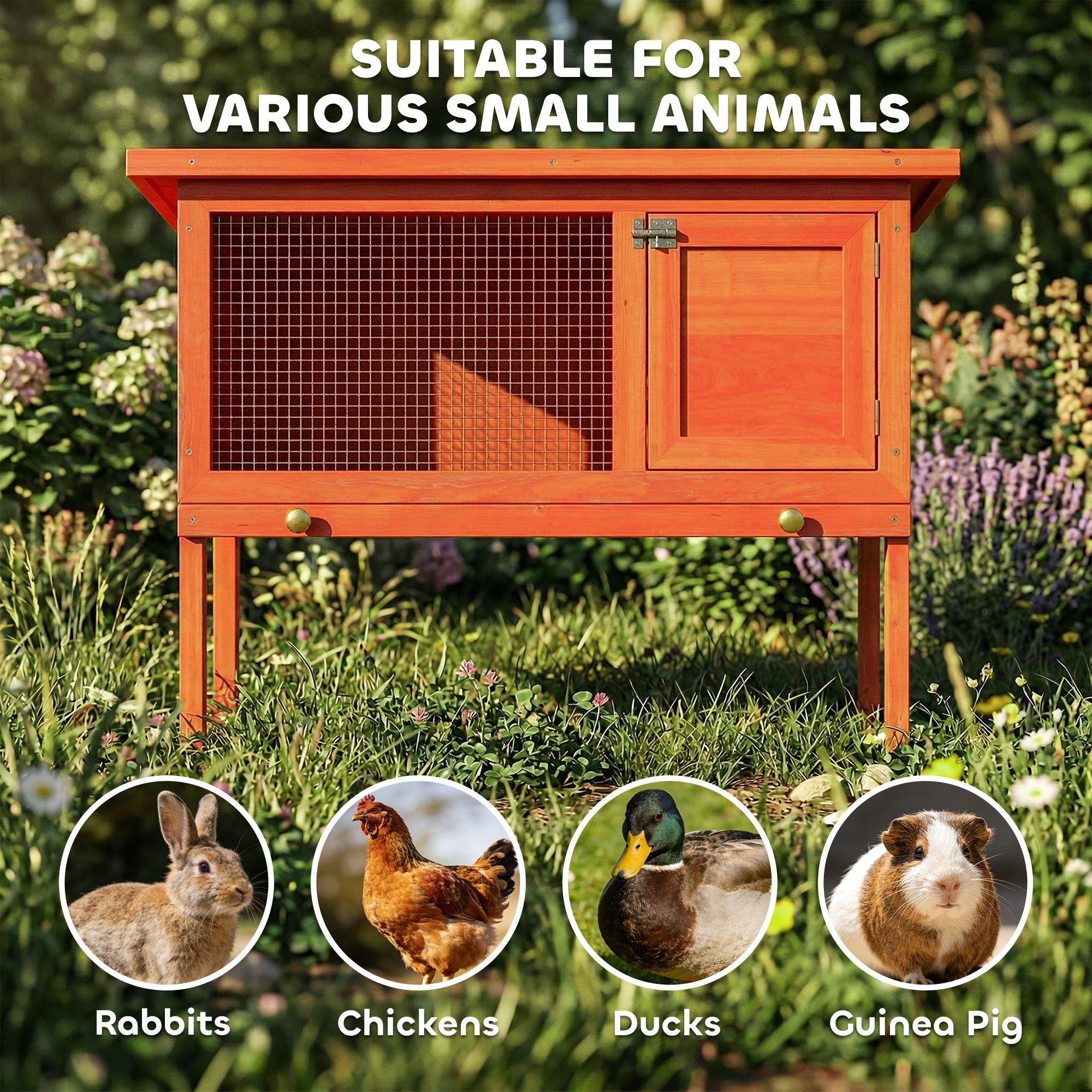 Wooden Rabbit Hutch, Guinea Pig Hutch with Asphalt Roof, Outdoor Elevated Bunny House for Rabbits, Chinchillas
