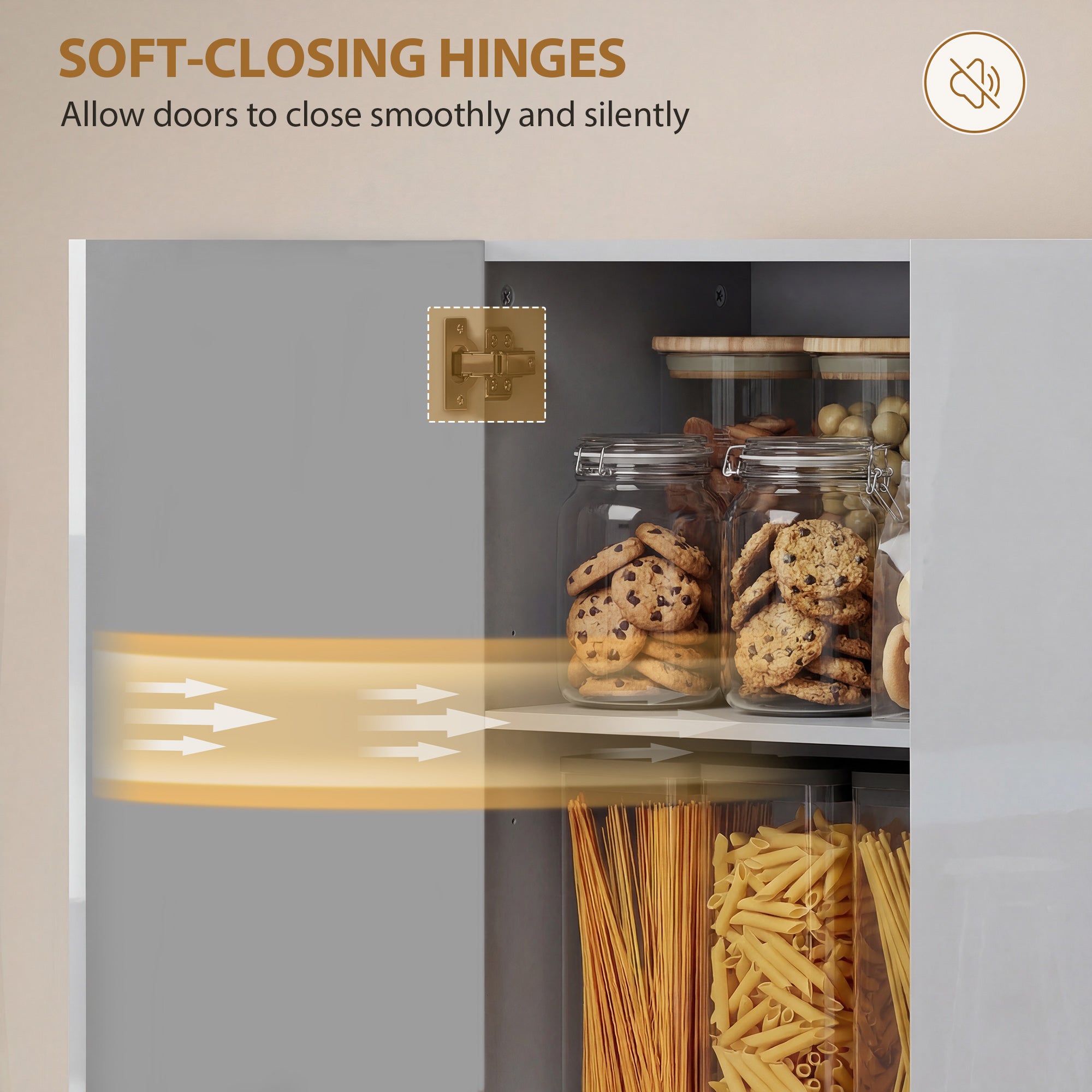 180 cm Tall Kitchen Cupboard, Pantry Storage Cabinet with Soft Close Doors and Adjustable Shelves, High Gloss Grey
