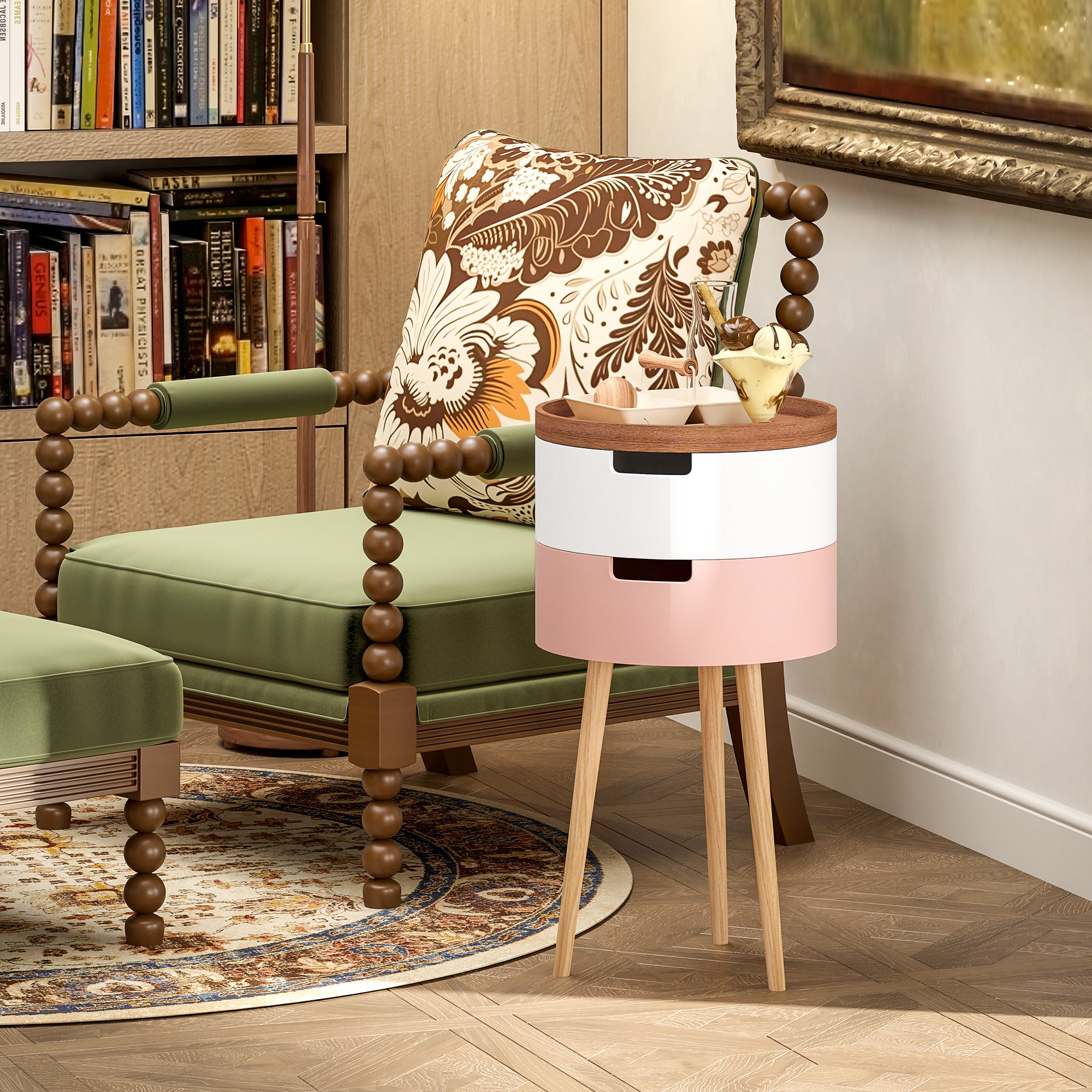 Three-Tier Tray Top Side Table - Multicoloured