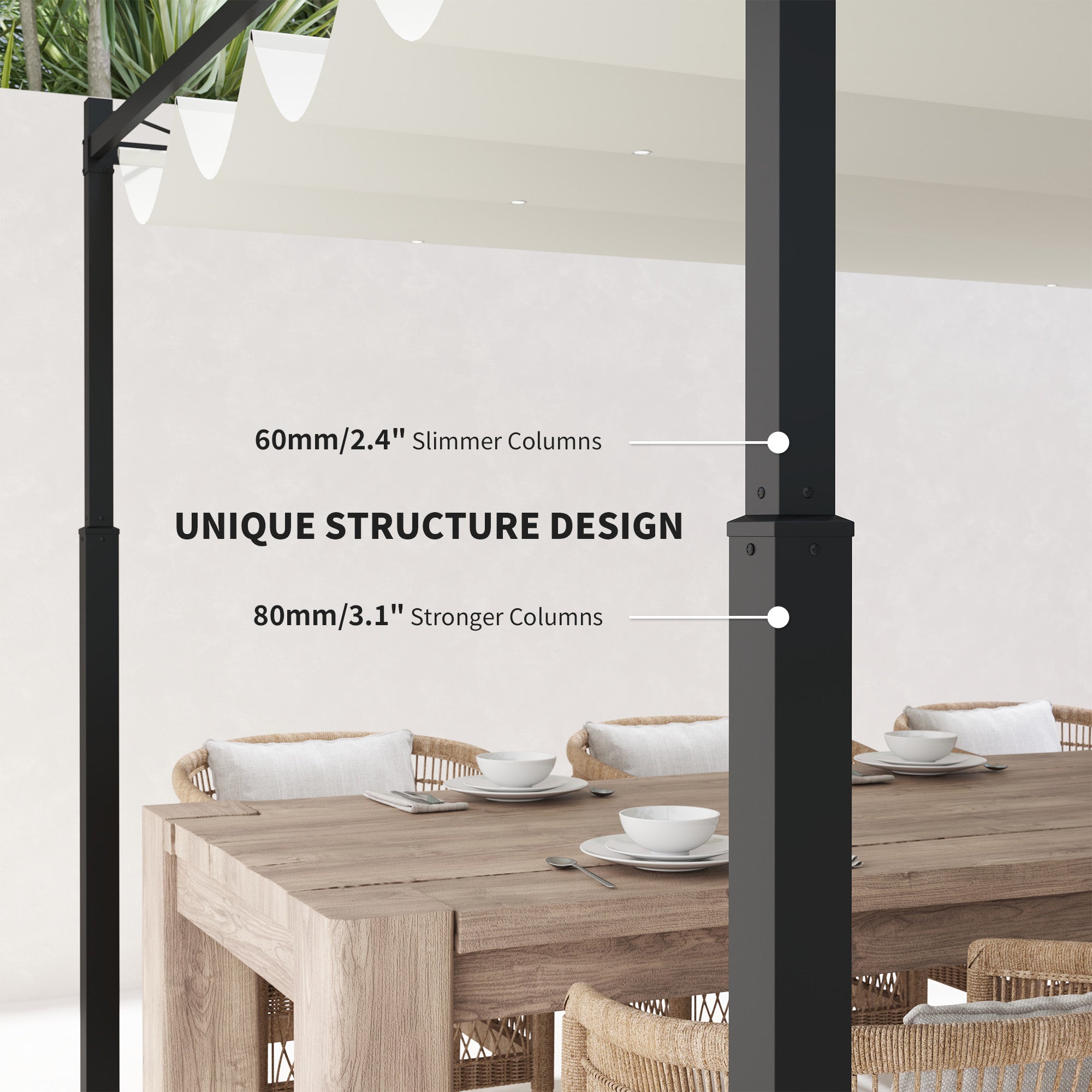 3 x 3 Metre Metal Pergola with Retractable UPF30+ Canopy - Cream White