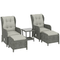 Rattan Reclining Garden Chair Set of 2 with Footstool and Cushion for Balcony, Cream