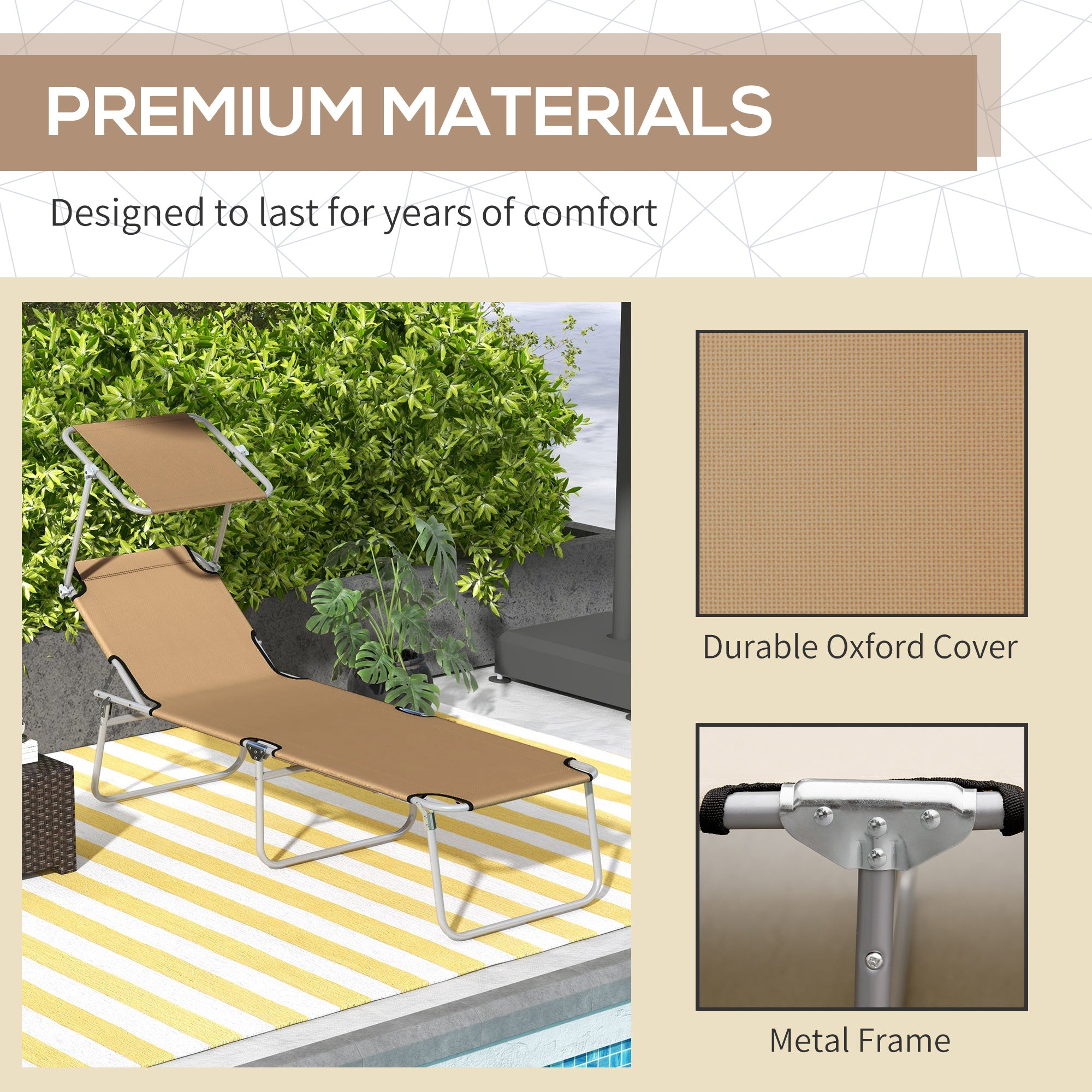 Sun Lounger, with Adjustable Face Canopy - Brown