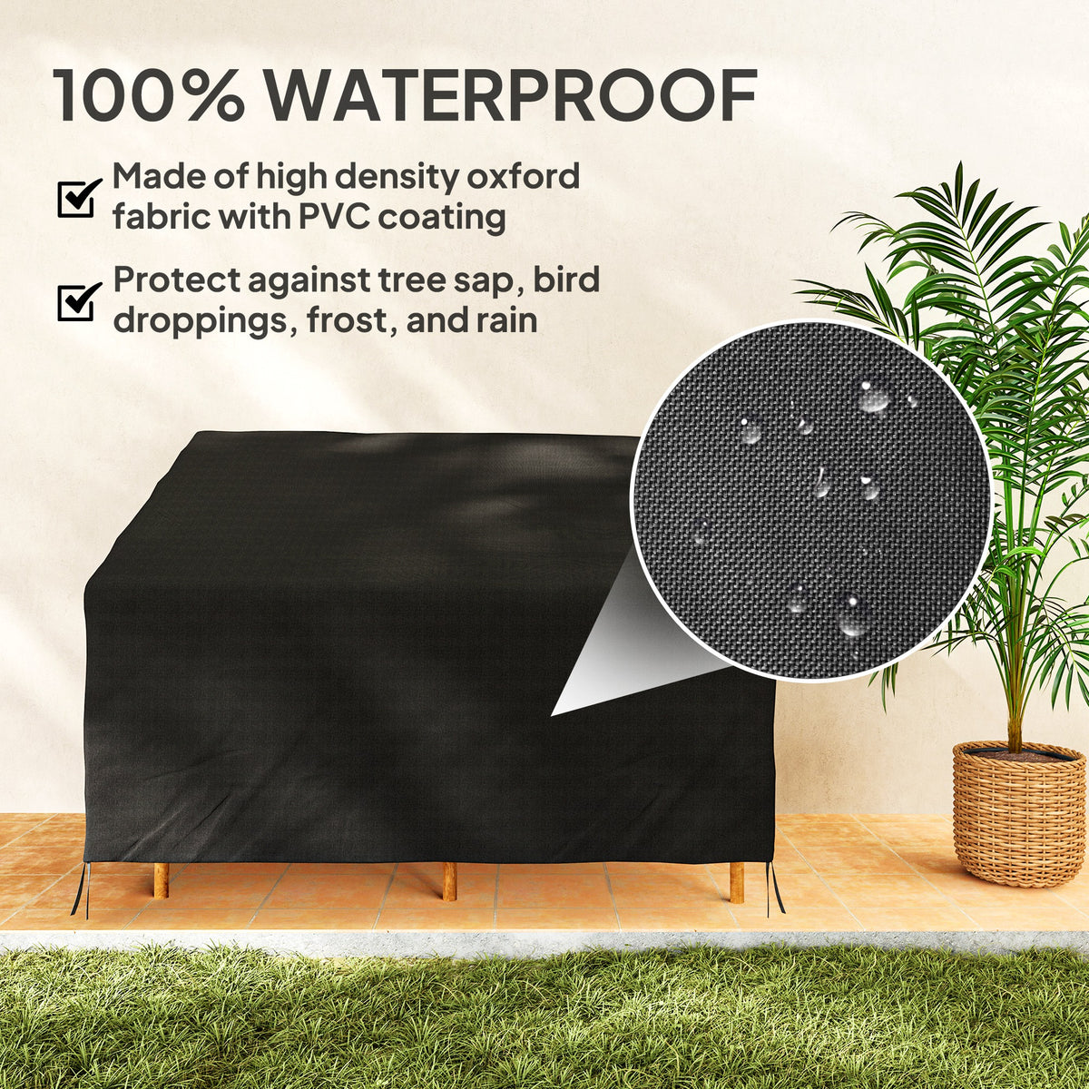 600D Oxford Cloth 2 Seater Sofa Furniture Cover Waterproof for Garden Patio - Black