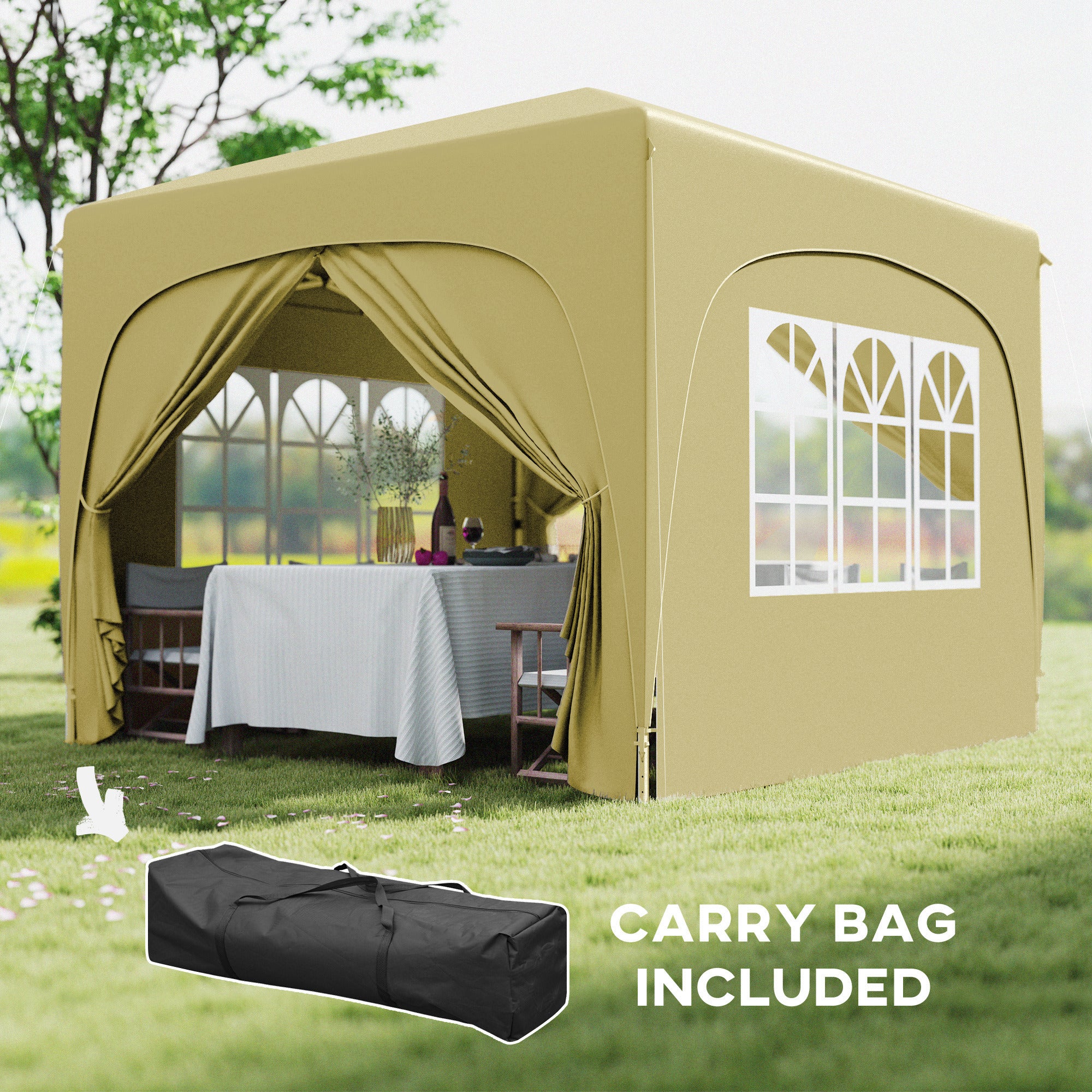 3 x 3m Pop-Up Gazebo Shelter with UPF50+ Canopy - Sand