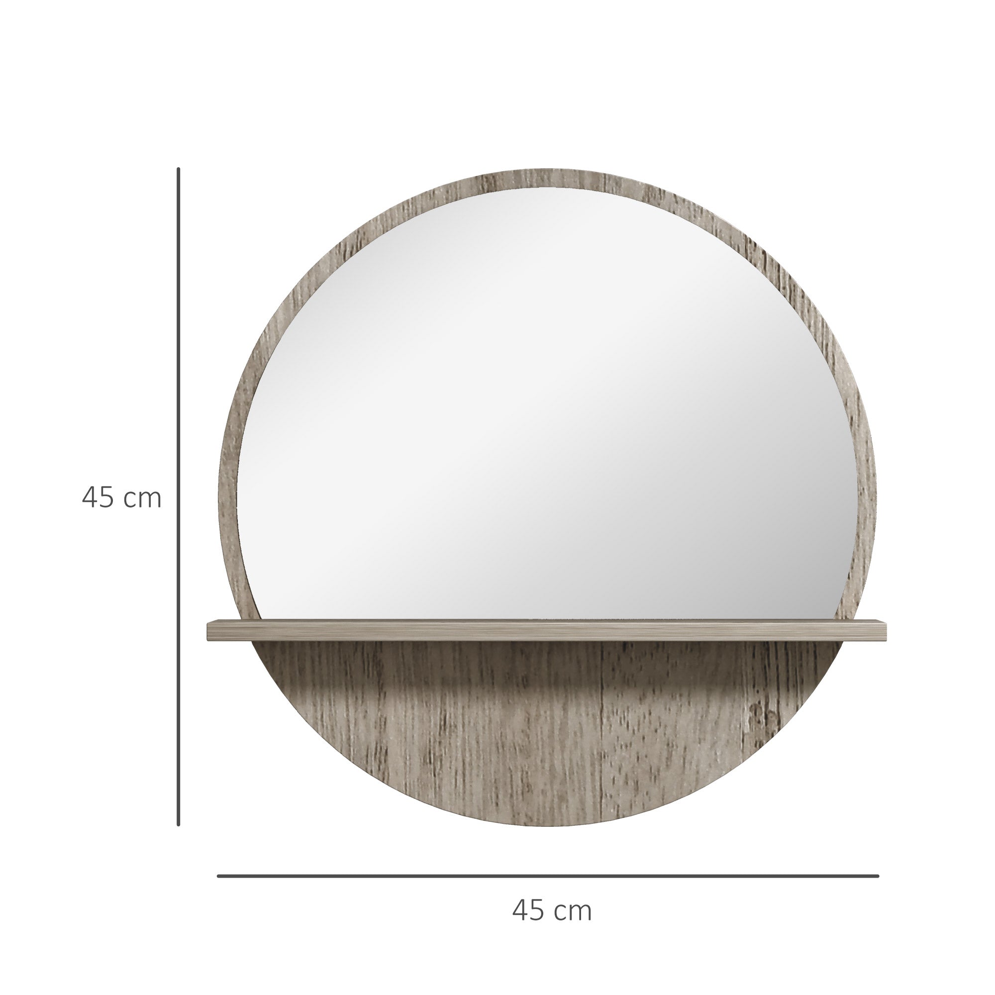 45cm Round Home Mirror, with Shelf - Grey Wood-Effect