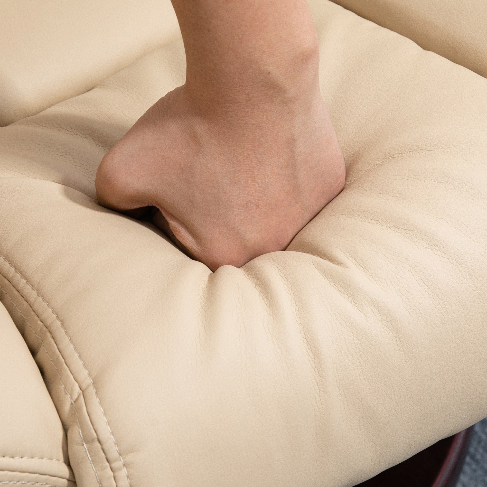 Faux Leather Reclining Chair and Footstool 135° Manual Recliner with Swivel Seat - Beige