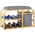 Bamboo Shoe Rack Bench with Padded Seat and Storage - Nature Wood Finish