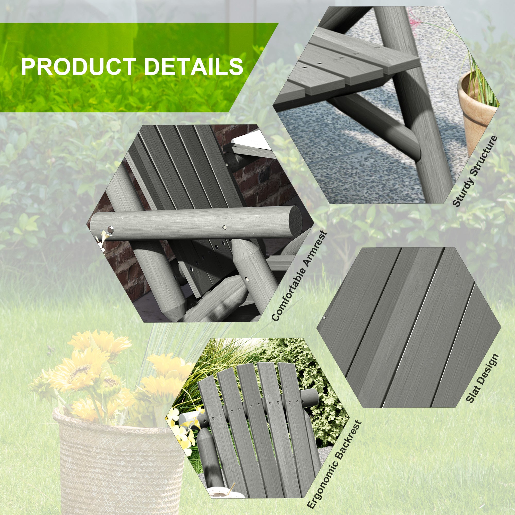 2 Piece Wood Patio Bench Set with Centre Coffee Table - Grey