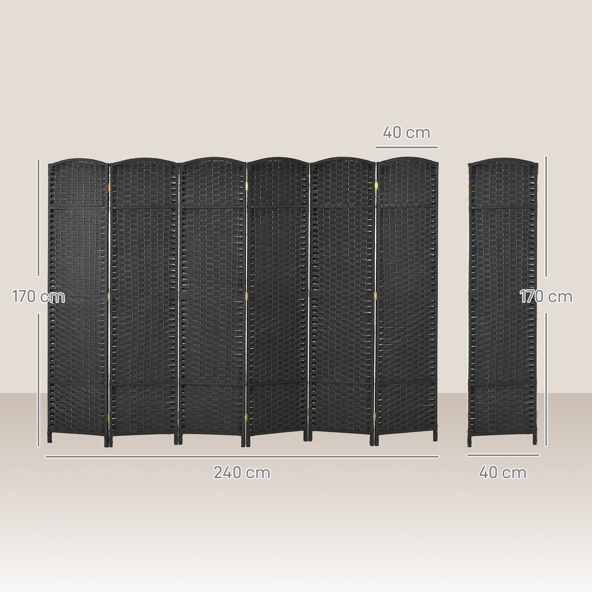 6 Panel Folding Room Divider, Freestanding Privacy Screen for Living Room, Bedroom and Office, 240 x 170cm, Black