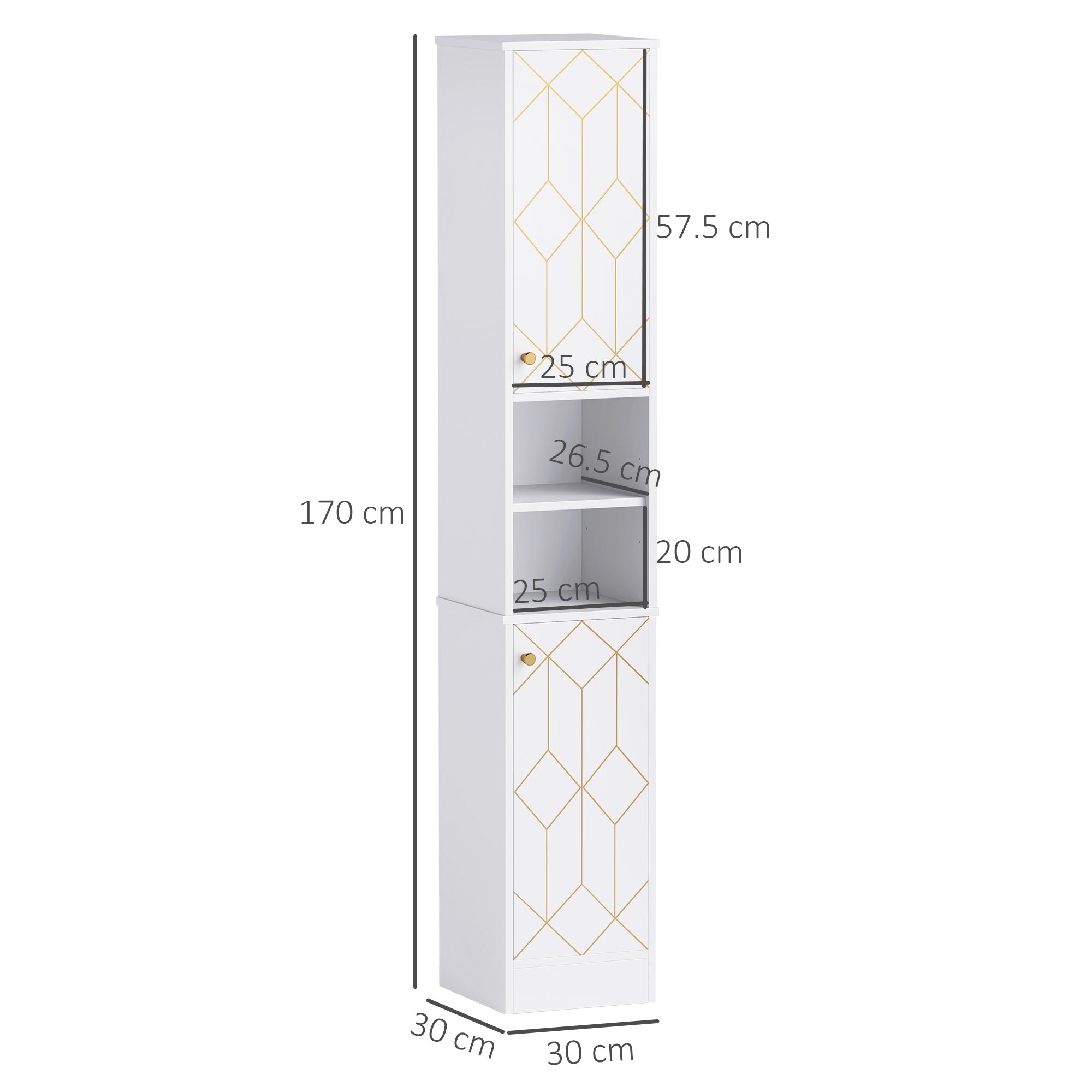 Tall Slim Freestanding Bathroom Storage Cabinet with Doors and Adjustable Shelves - White
