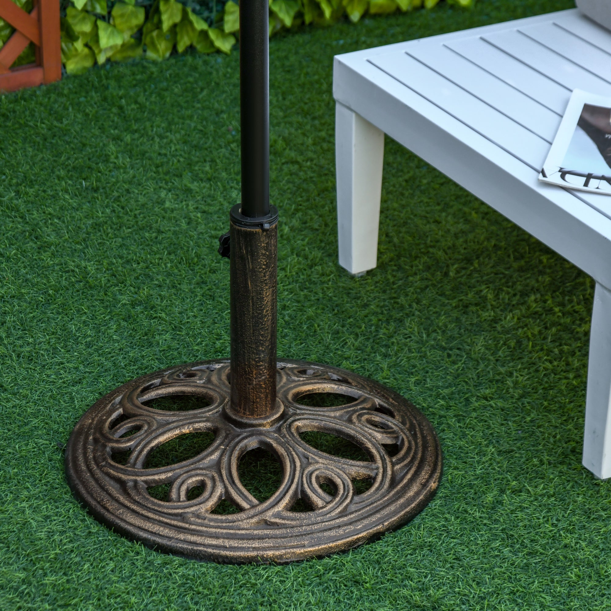 11.5 kg Cast Metal Round Patio Umbrella Base Stand, Umbrella Holder for Outdoor, Patio, Garden, Bronze Tone