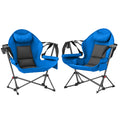 Adjustable Swinging Hammock Camping Chair Set of 2 with Cup Holder - Blue