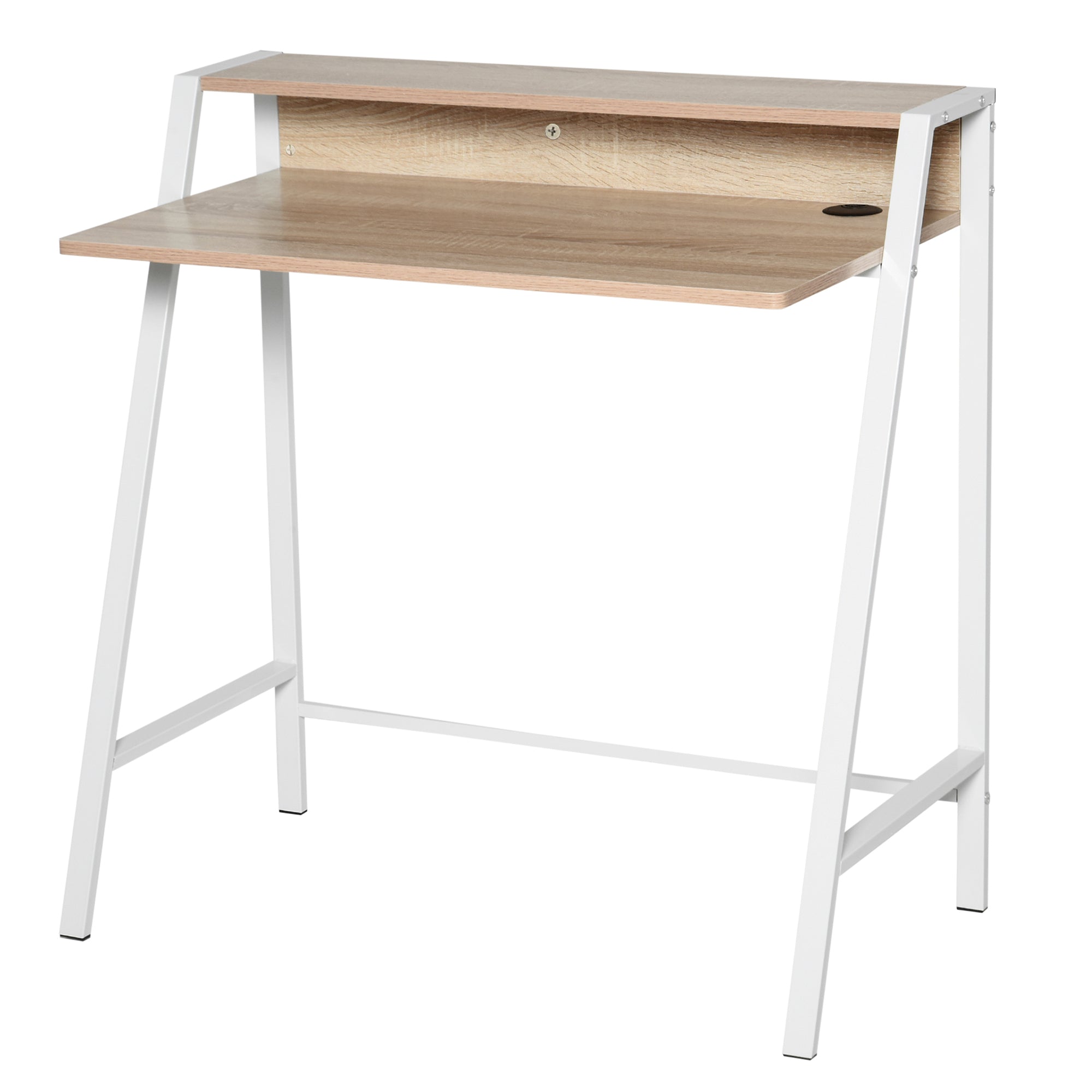 Writing Desk Computer Table Home Office PC Laptop Workstation Storage Shelf 84L x 45W cm White and Oak