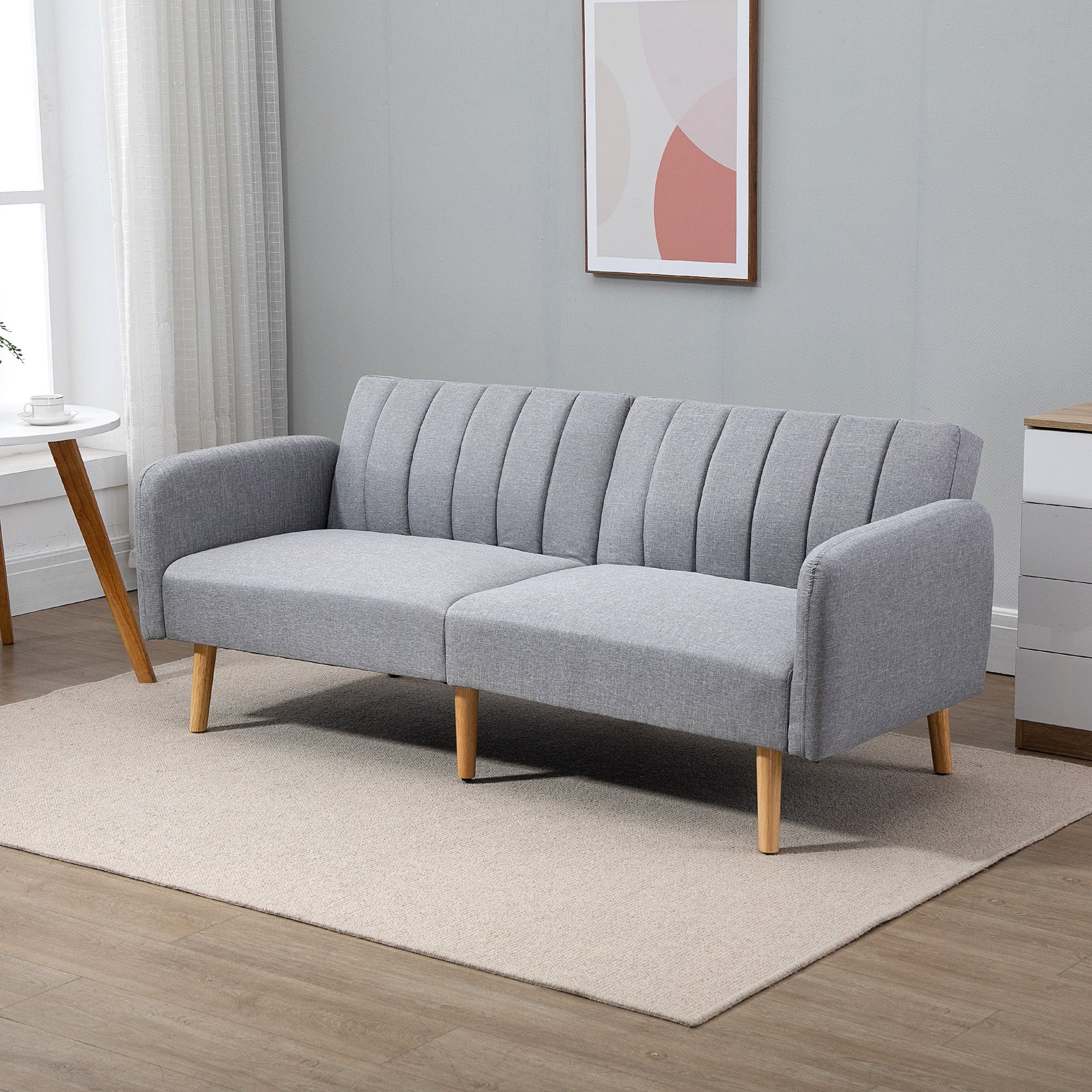 Three-Seater Sofa Bed, with Split Back - Light Grey