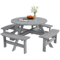 8-Seater Fir Wood Picnic Set with Parasol Hole - Grey