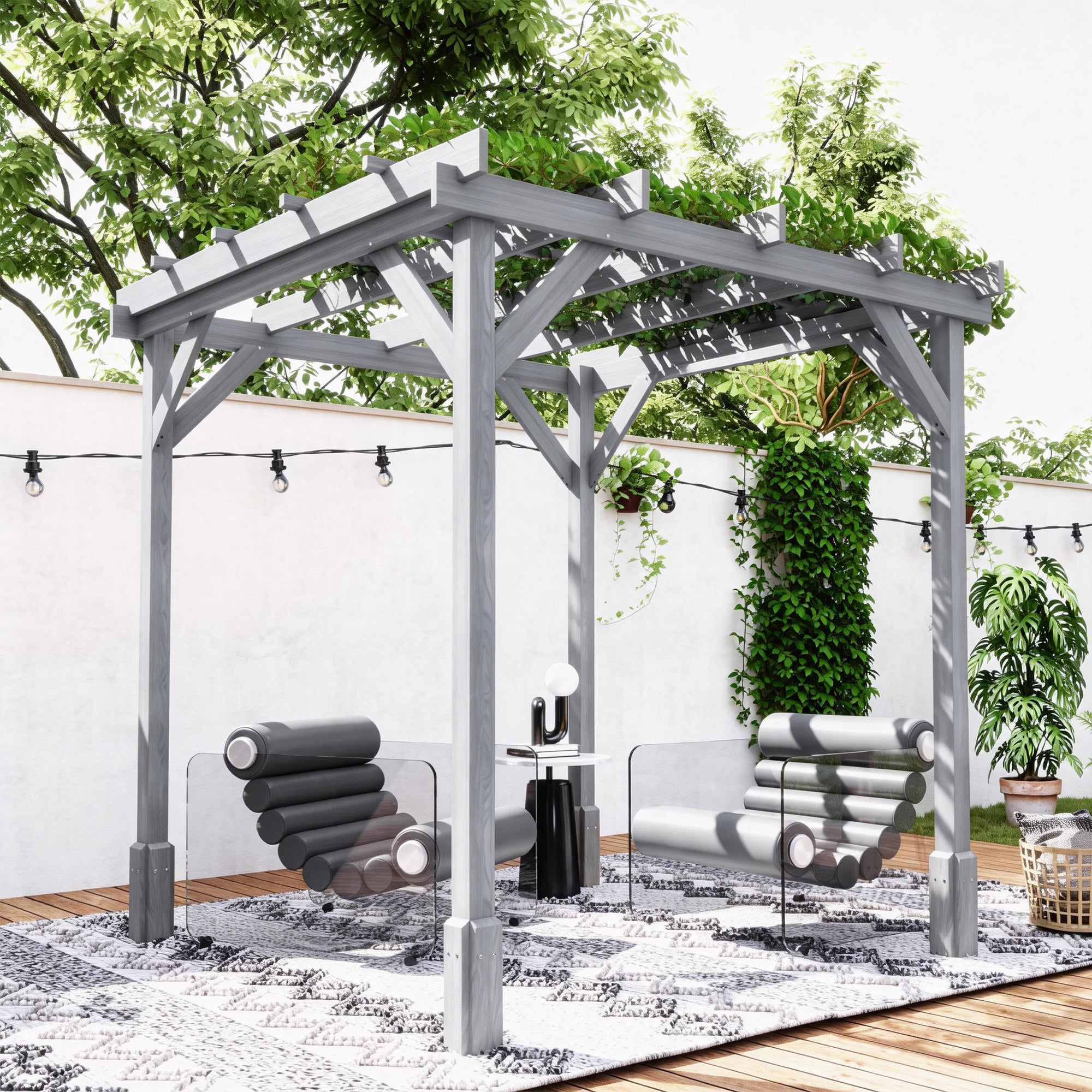2 x 2m Wooden Pergola Kit, Decorative Garden Gazebo Shelter with Stable Structure for Climbing Vines, Flowers, Grey
