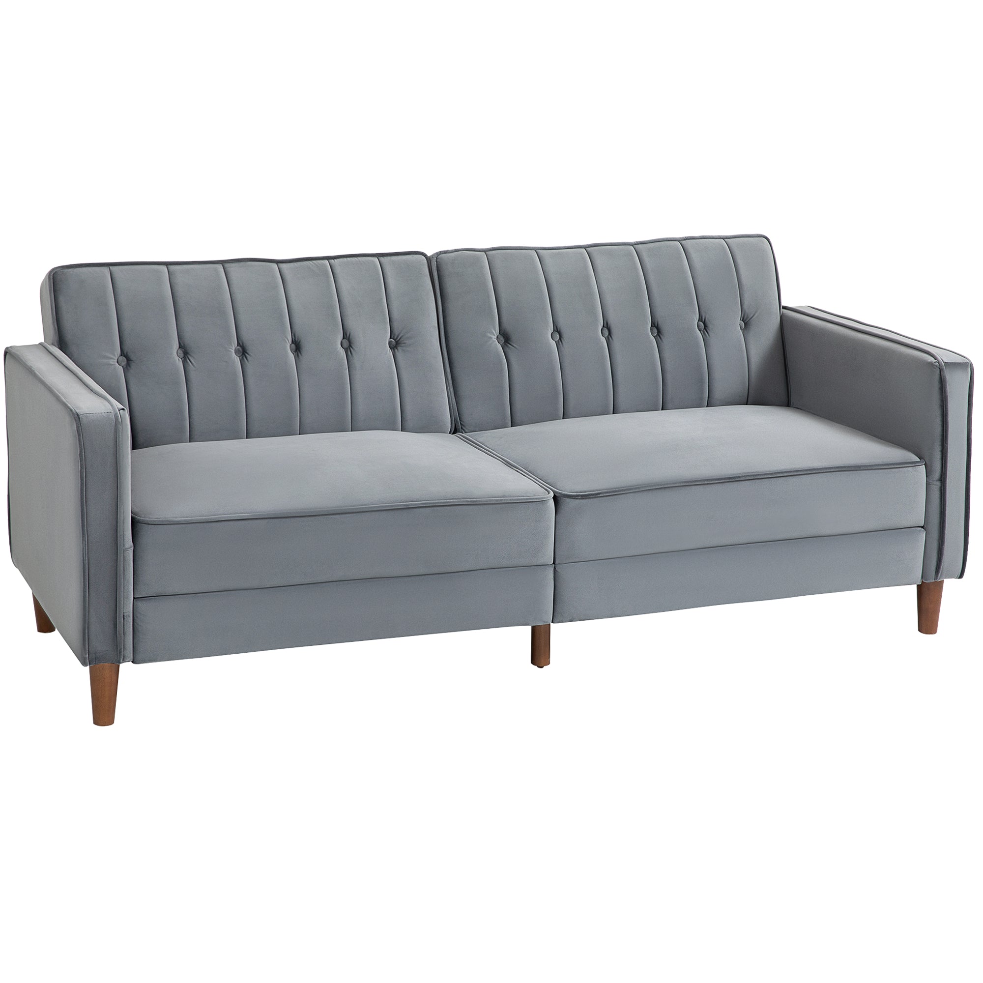 Velvet-Feel Three-Seater Sofa Bed with Adjustable Backs - Dark Grey