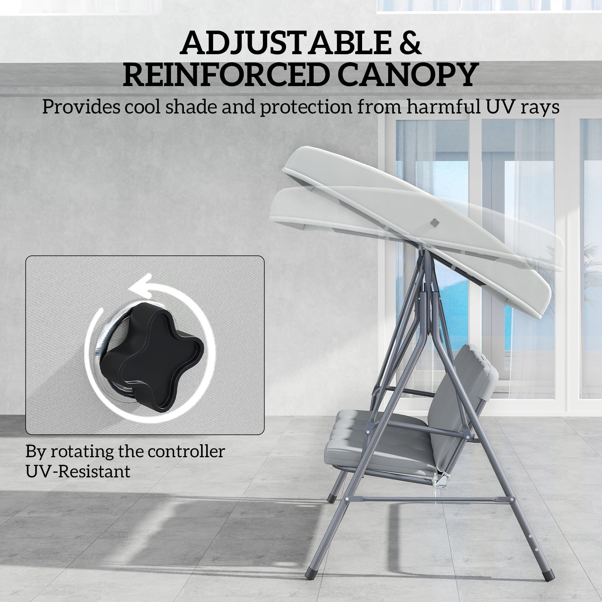 Three-Seater Garden Swing Seat with Canopy - Light Grey