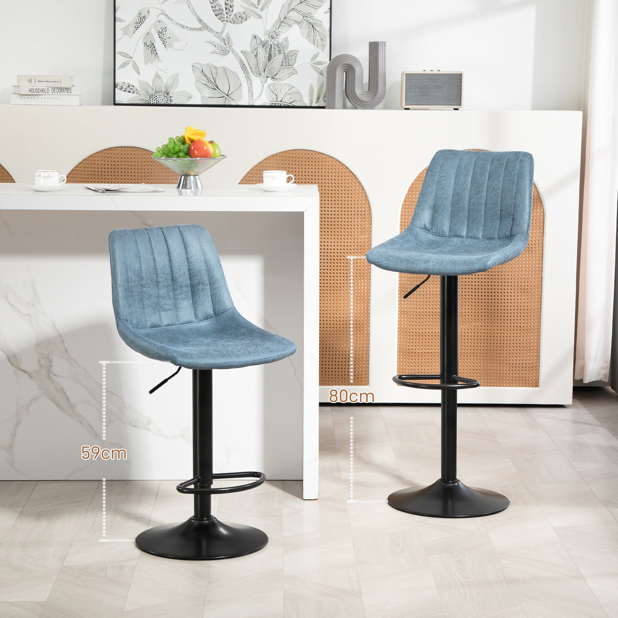 Set of Two Retro Tub Bar Stools - Blue