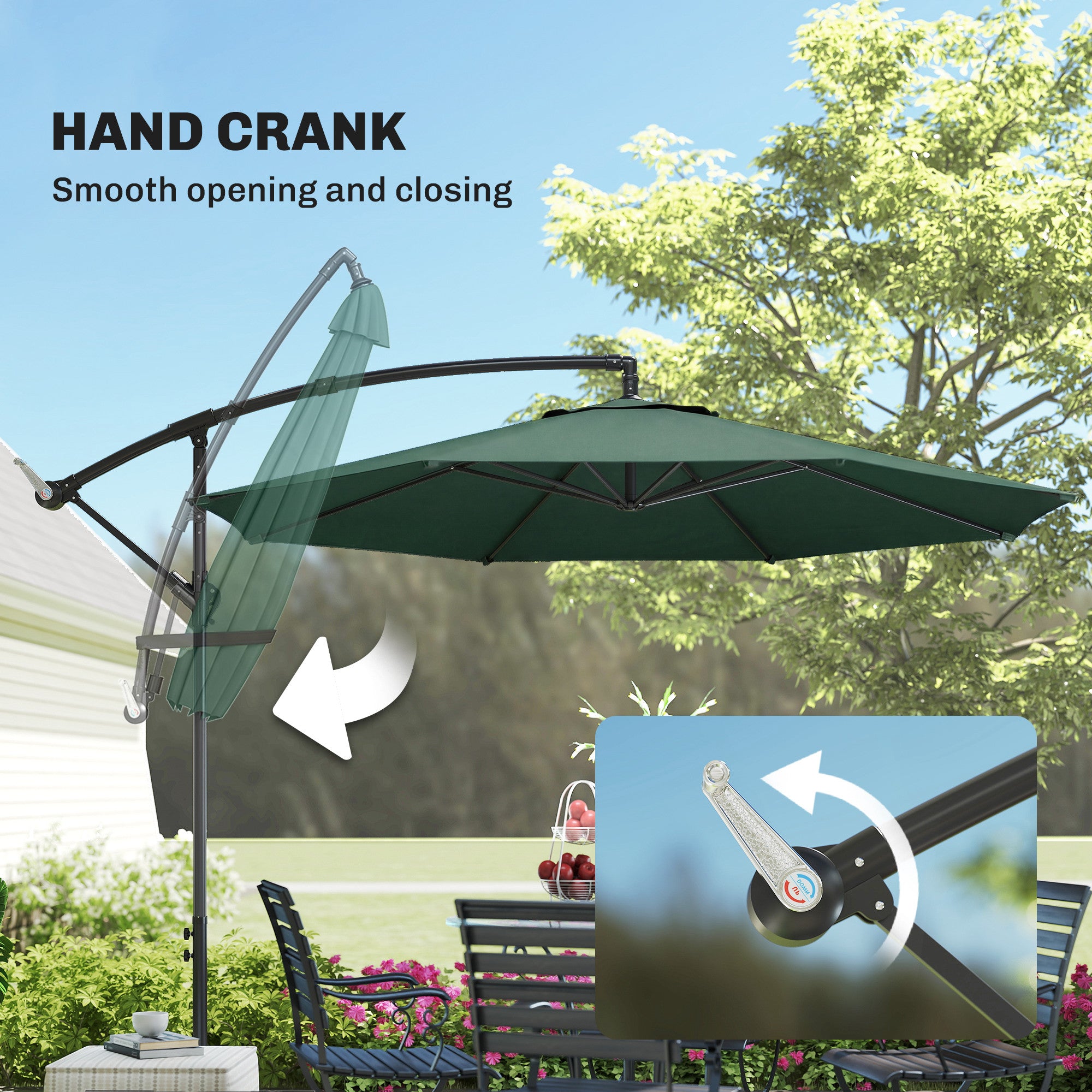 3 m Overhanging Cantilever Parasol, with Cross Base - Dark Green